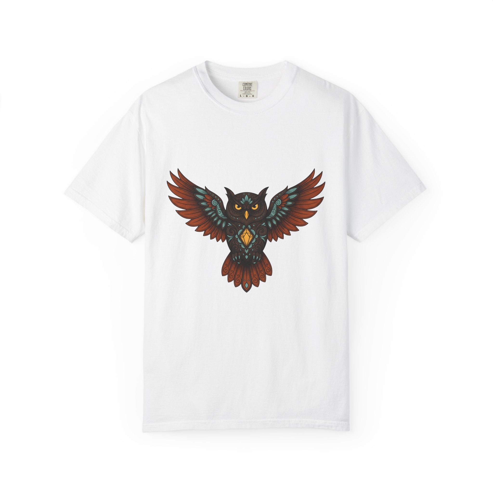Owl Illustration Shirt Boho Chic Wildlife Gift Women Tribal Tee Hoot Owl T-Shirt Bohemian Fan Ethnic Tshirt Animal Graphic Zen Crystal