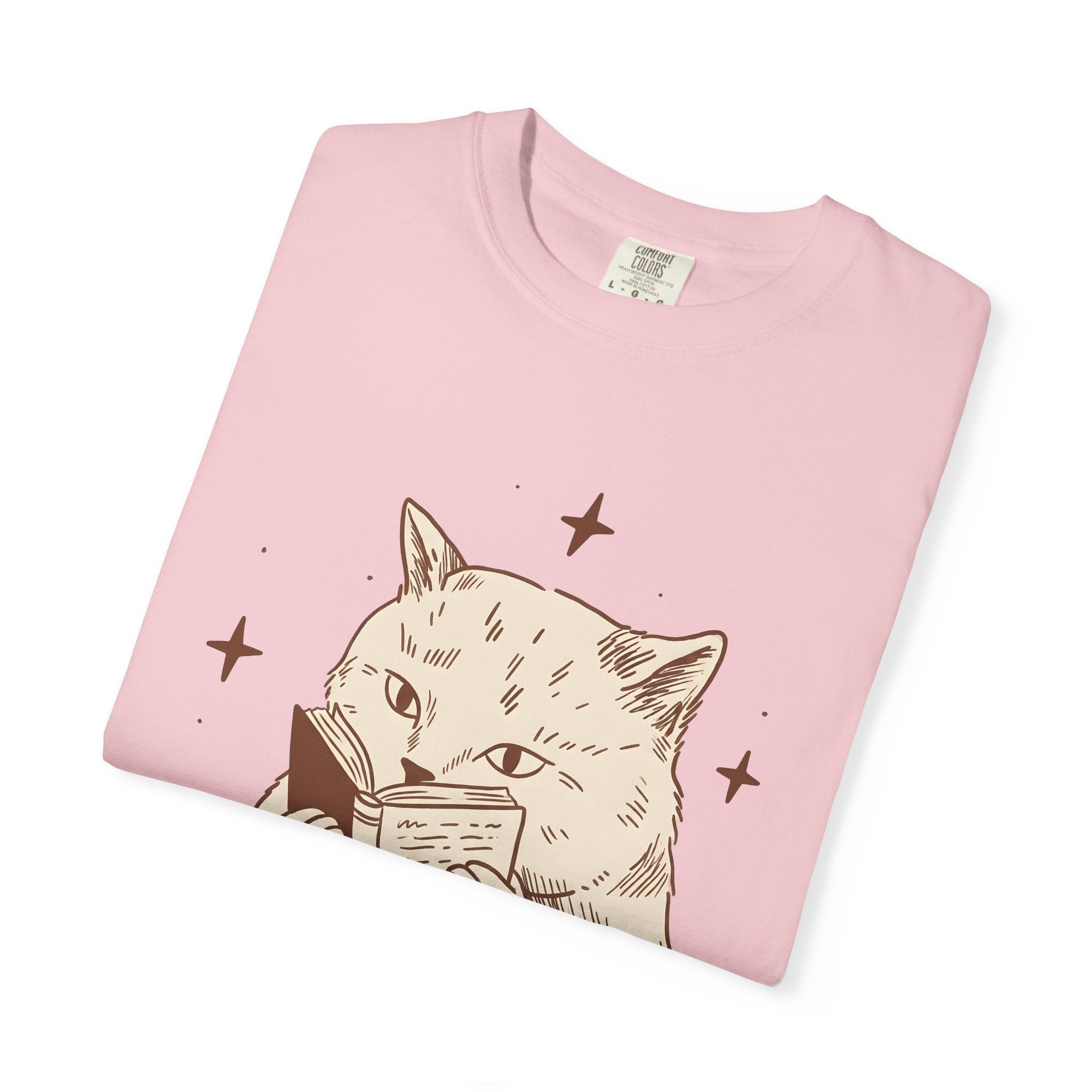 Cat Reading Shirt Cat Bookworm Gift Women Hand Drawn Tee Kitty T-Shirt Feline Fan Illustrated Graphic Vintage Stars Tshirt