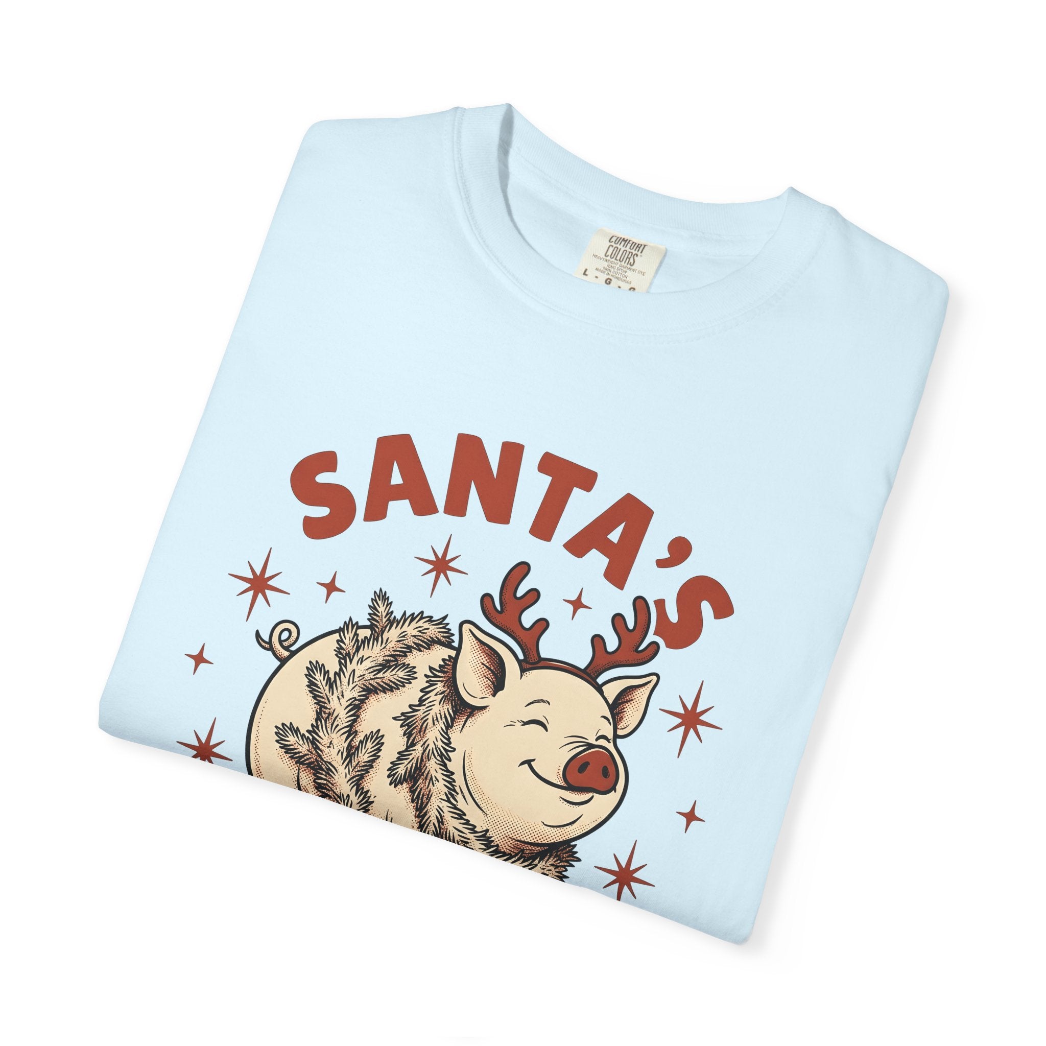 Pig Antlers Shirt Christmas Culinary Gift Women Rustic Tee Horns T-Shirt Xmas Fan Holiday Tshirt Food Graphic Doodle Stars Tshirt