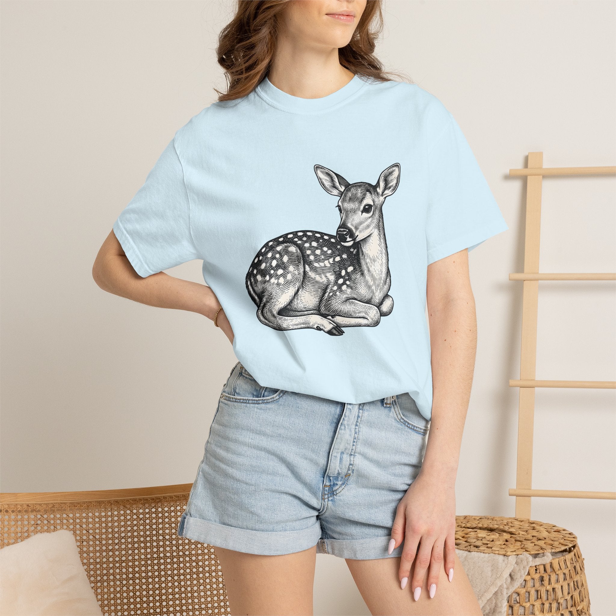 Deer Calf Shirt Animals Wildlife Gift Women Old School Tee Fawn T-Shirt Creature Fan Wildlife Art Tshirt Conservation Graphic Pencil