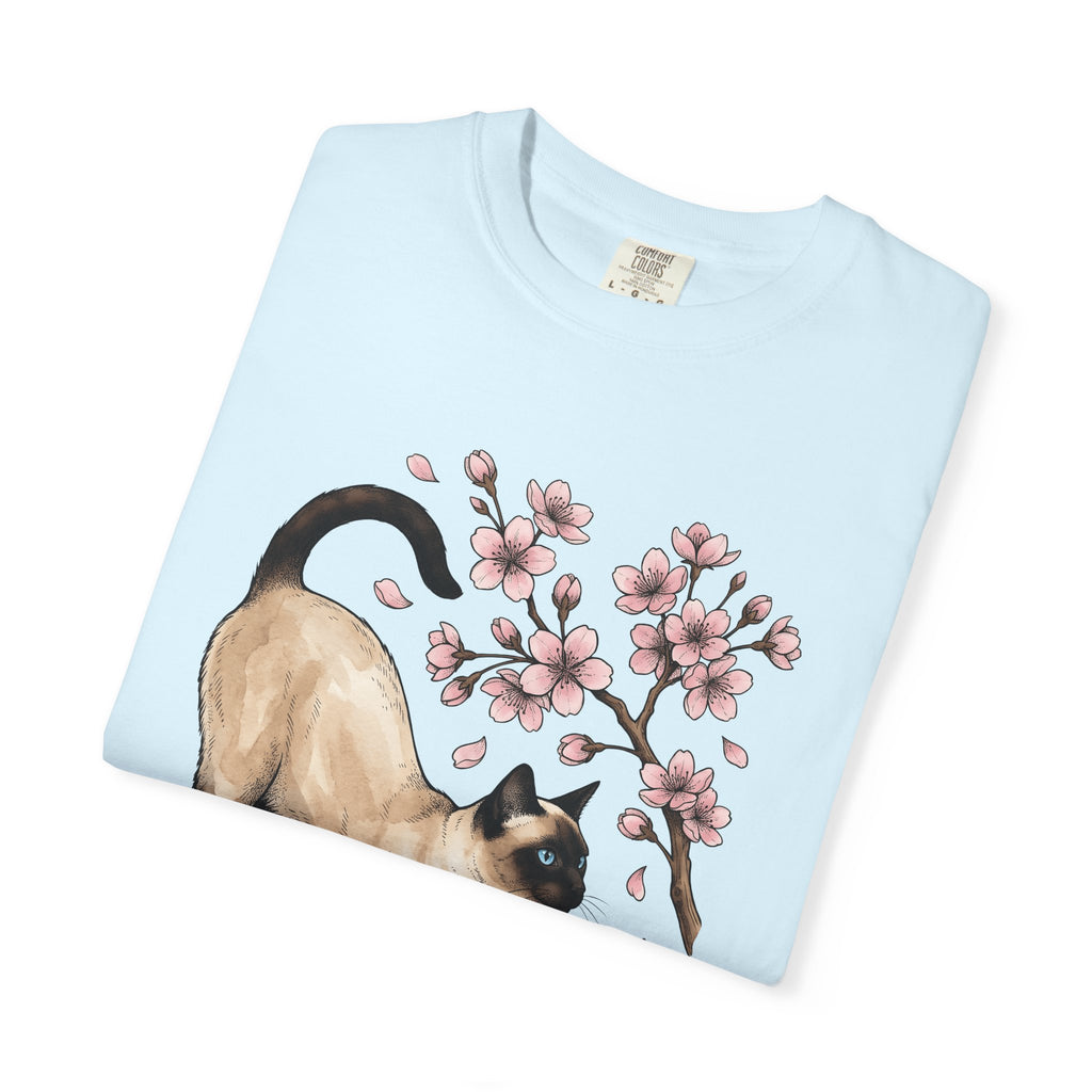 Siamese Kitten Shirt Cat Flower Gift Women Painting Tee Kitten T-Shirt Cat Fan Feline Tshirt Floral Graphic Sketch Sakura Flower Tshirt