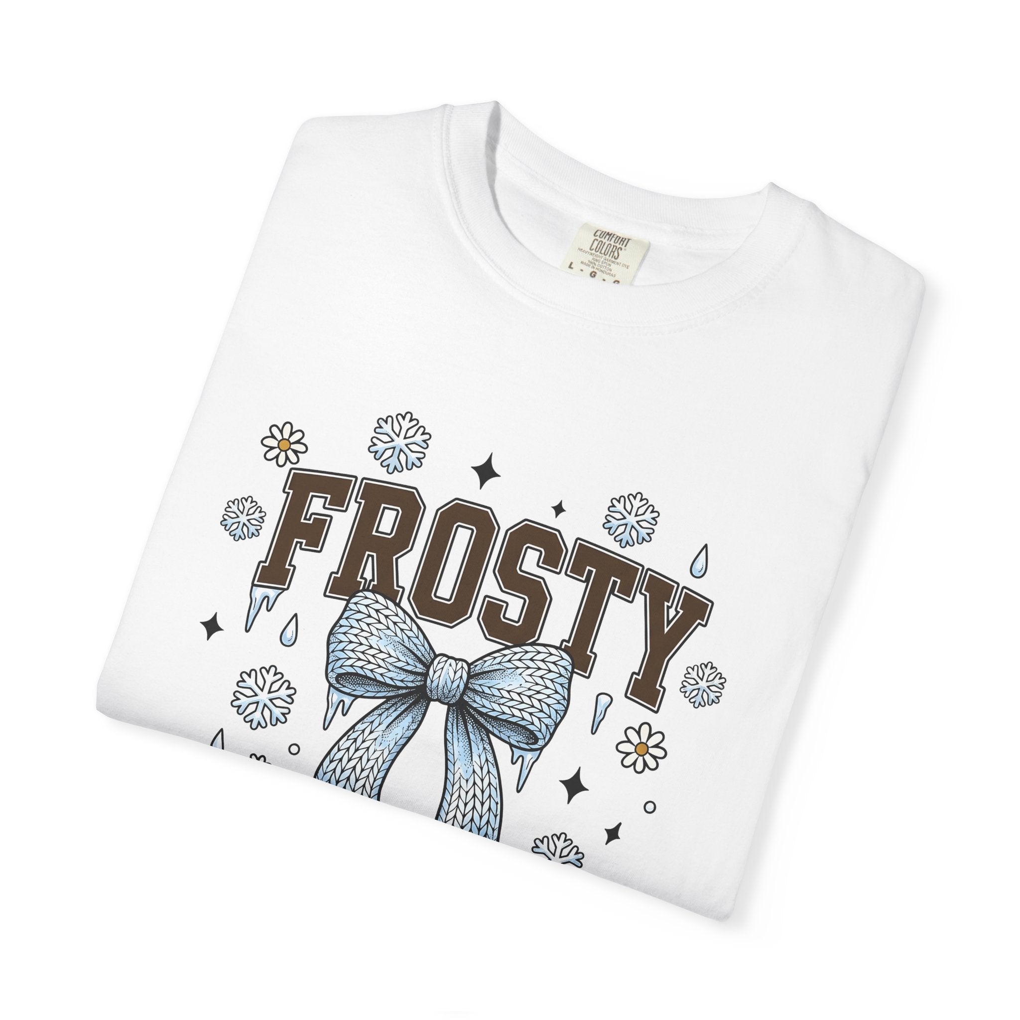 Wool Bow Shirt Winter Yuletide Gift Women Doodle Tee Ribbon T-Shirt Snow Fan Hand Drawn Tshirt Christmas Graphic Minimalist Frost Tshirt