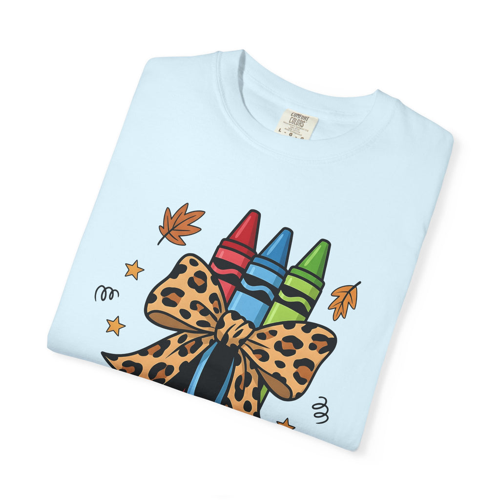 Crayon Set Shirt Teachers Autumn Gift Women Comic Tee Color Box T-Shirt Educator Enthusiast Cartoon Tshirt Fall Illustration Sketch Cheetah