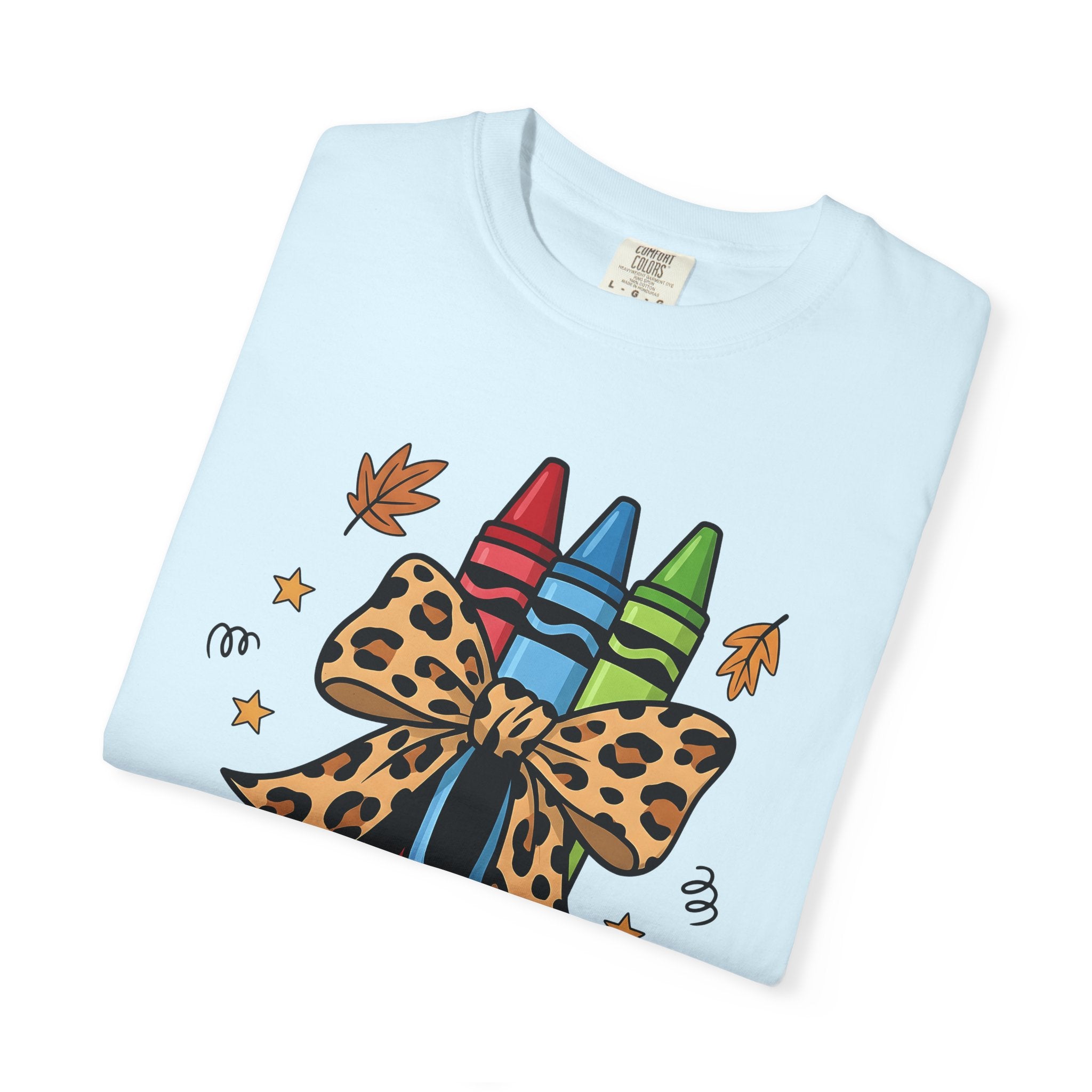 Crayon Set Shirt Teachers Autumn Gift Women Comic Tee Color Box T-Shirt Educator Enthusiast Cartoon Tshirt Fall Illustration Sketch Cheetah