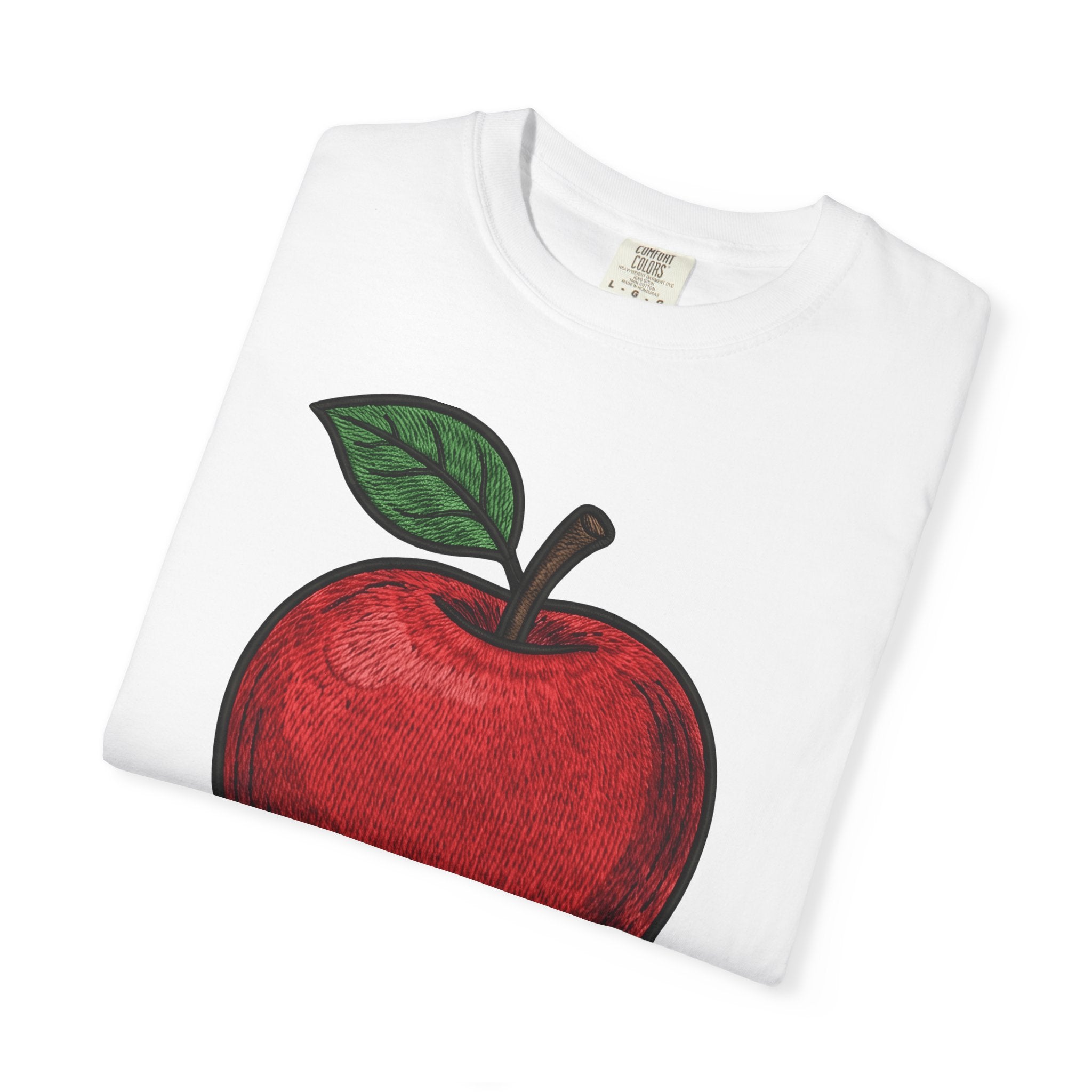 Apple Art Shirt Fruit Cooking Gift Women Sewn Tee Apple T-Shirt Fruit Fan Embroidery Design Cooking Graphic Doodle Greenery Tshirt