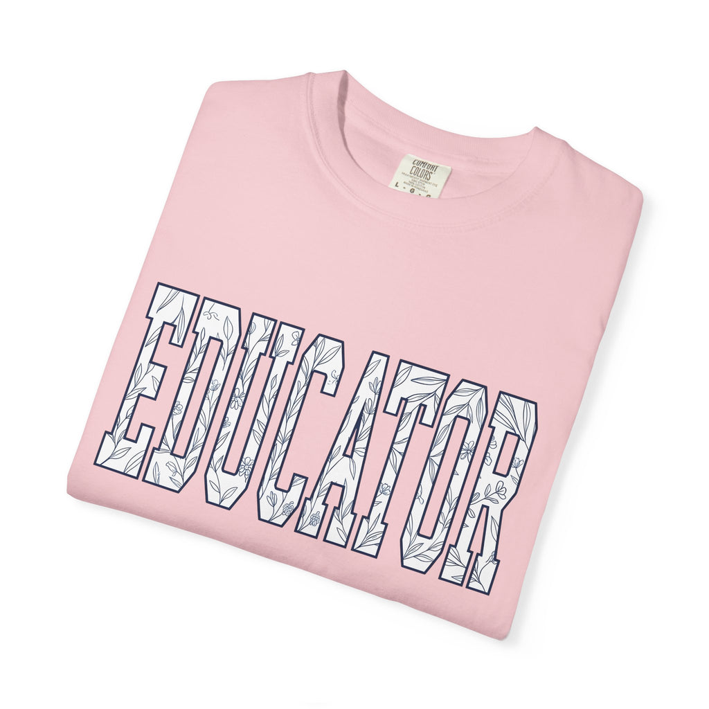 Blossom Block Lettering Shirt Teachers Thanks Gift Women Natural Tee Typography T-Shirt Educator Enthusiast Organic Tshirt Appreciation