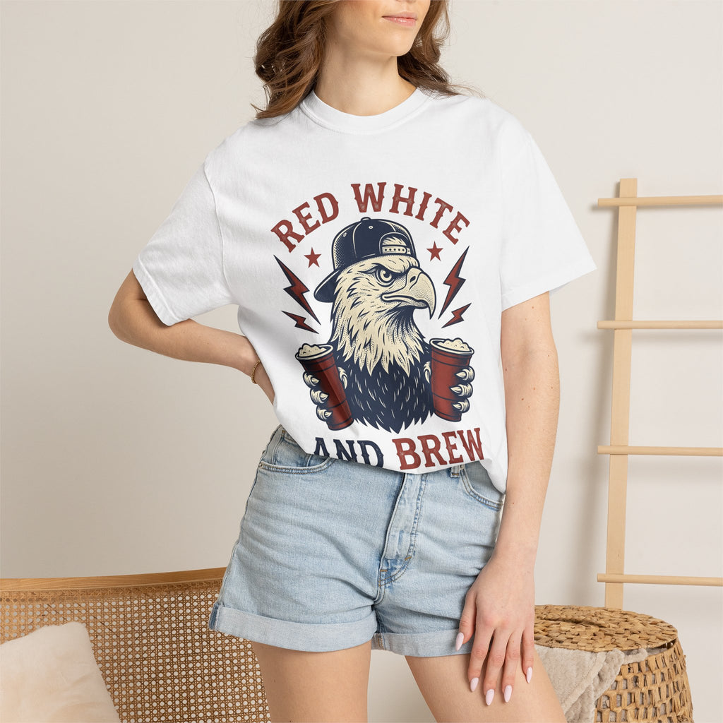 Bald Eagle Shirt 4th Of July Liquor Gift Women Rustic Tee Eagle T-Shirt Patriot Fan American Tshirt Boozy Graphic Cartoon Beer Glasses