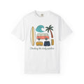 Beach Van Surfboard Shirt Surfing Ocean Gift Women Line Art Tee Camper Van T-Shirt Surfer Enthusiast Illustration Tshirt Sea Graphic Classic