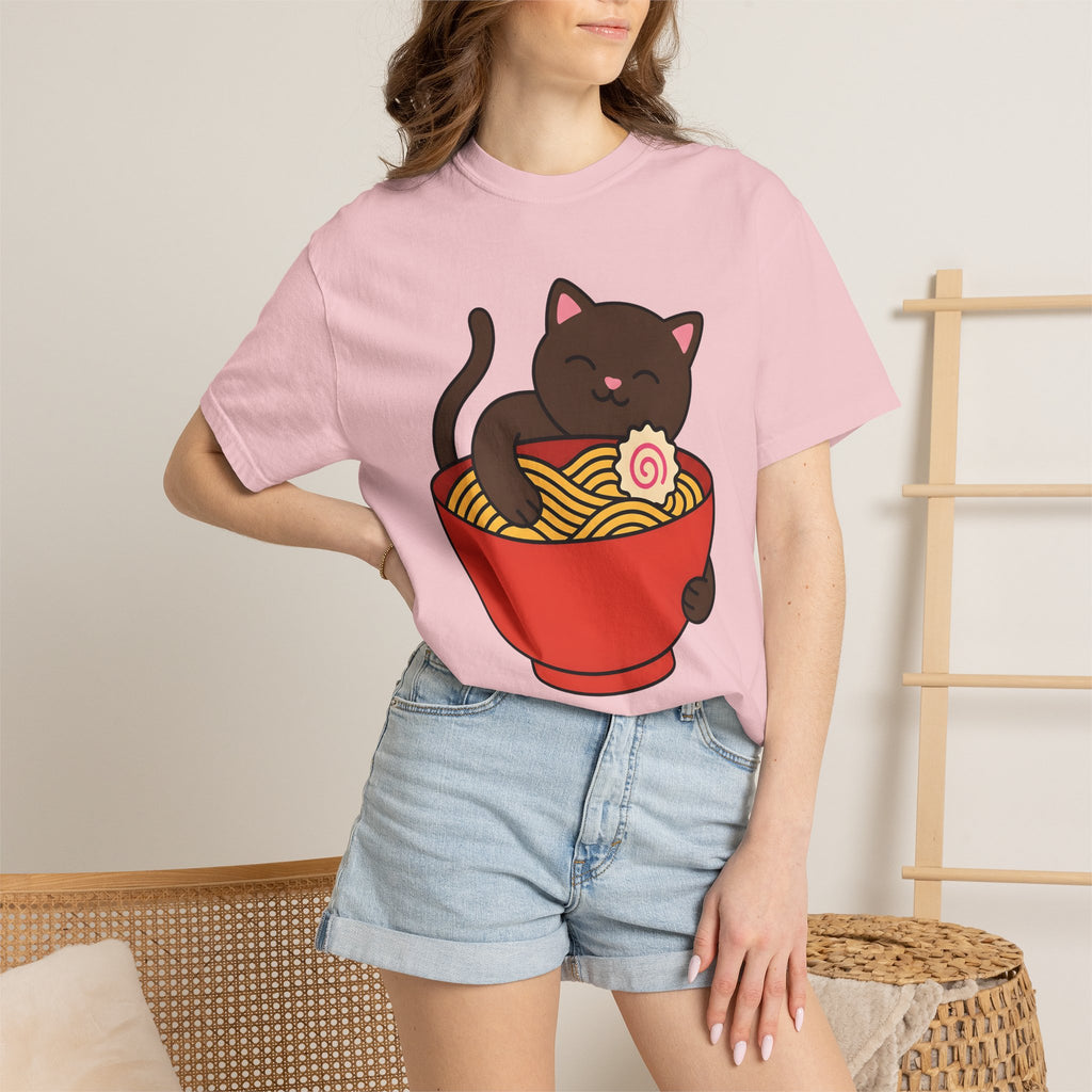 Feline Ramen Dish Shirt Cat Meals Gift Women Chibi Tee Ramen Bowl T-Shirt Kitty Fan Cute Tshirt Food Graphic Animation Spaghetti Tshirt