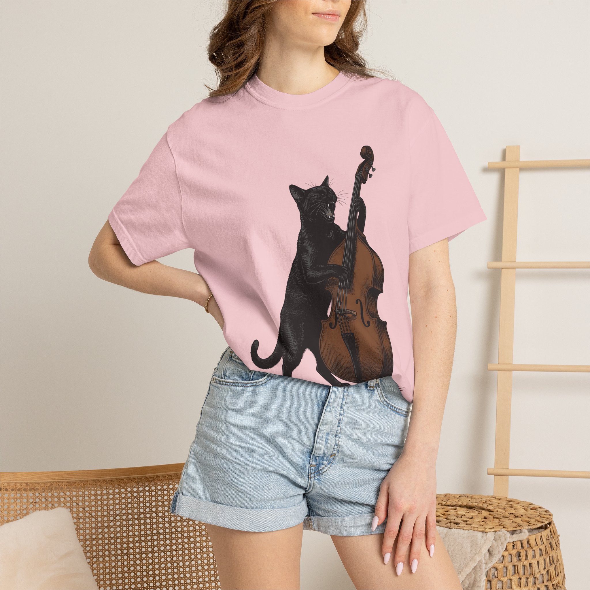 Black Cat Guitar Shirt Cat Instruments Gift Women Retro Tee Cat Guitar T-Shirt Cat Fan Fifties Tshirt Music Graphic Sketch Instrument Tshirt