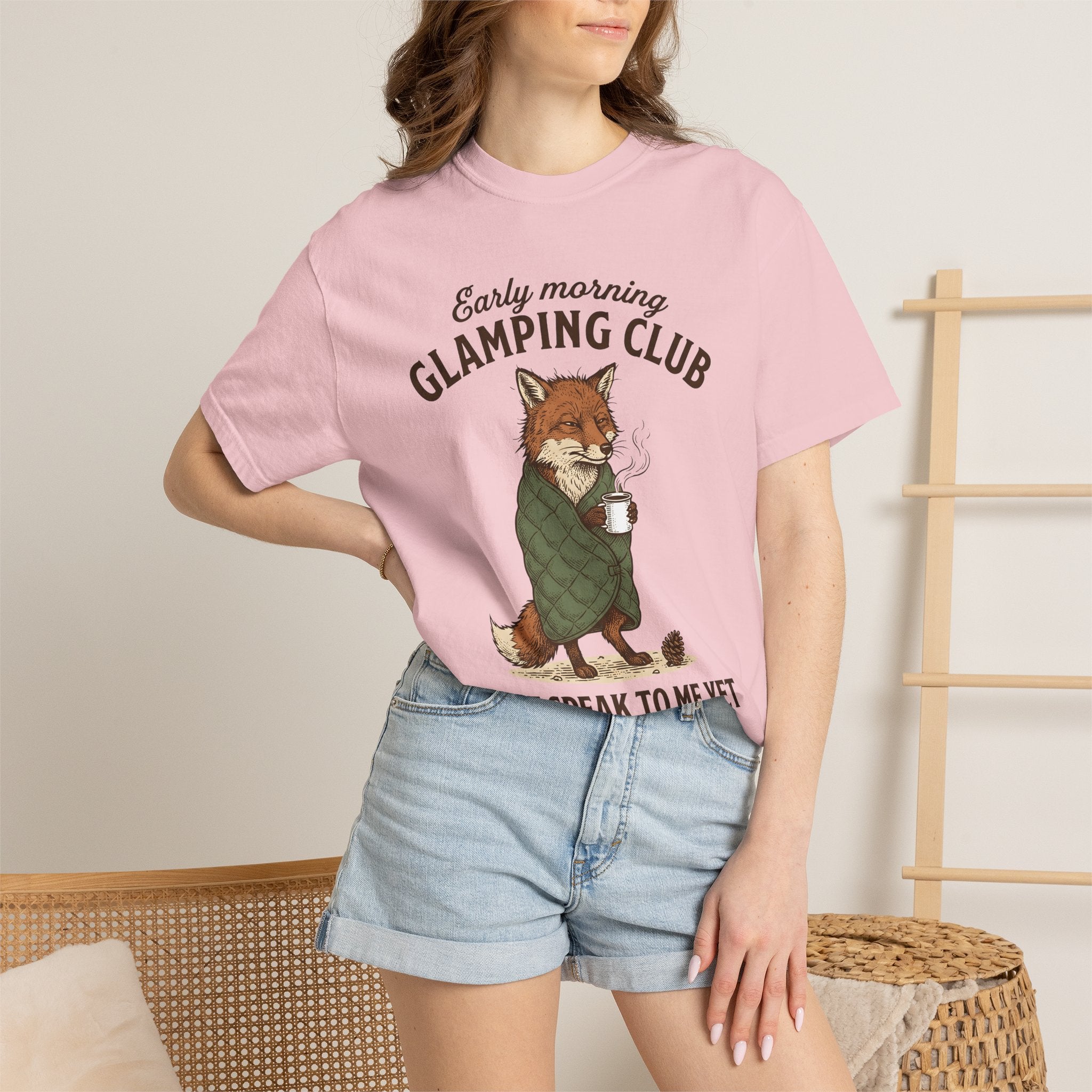 Fox Coffee Shirt Camping Animal Gift Women Hand Drawn Tee Coffee T-Shirt Camper Fan Illustrated Tshirt Wildlife Graphic Vintage Blanket