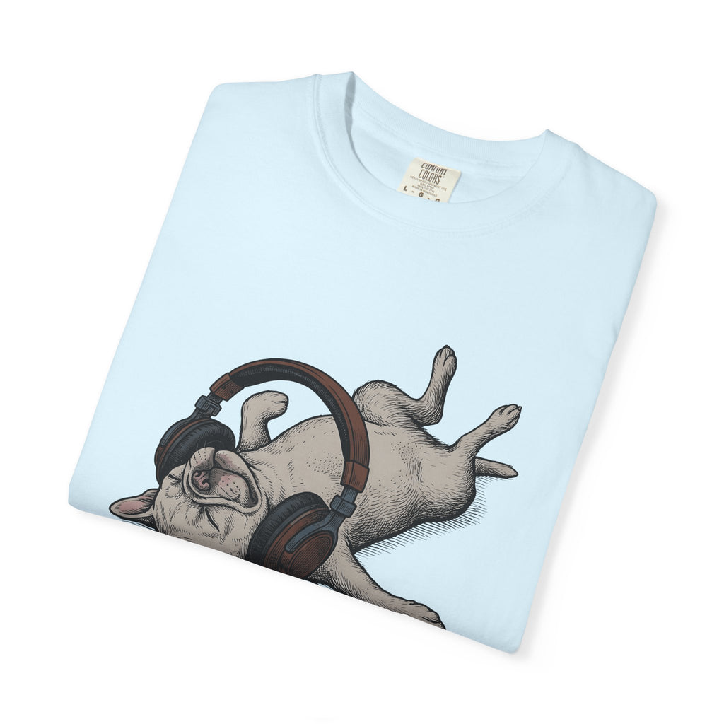 French Bulldog Shirt Dog Instruments Gift Women Cartoon Tee Bulldog T-Shirt Dog Fan Toon Tshirt Music Graphic Hand Drawn Headphones Tshirt