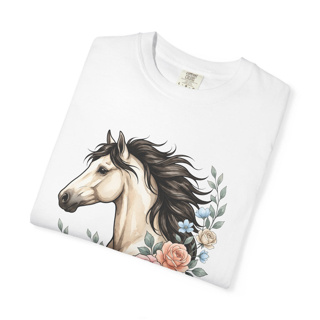 Horse Flower Shirt Boho Chic Wildlife Gift Women Paint Tee Equine T-Shirt Hippie Fan Bohemian Tshirt Animal Graphic Sketch Rose Tshirt