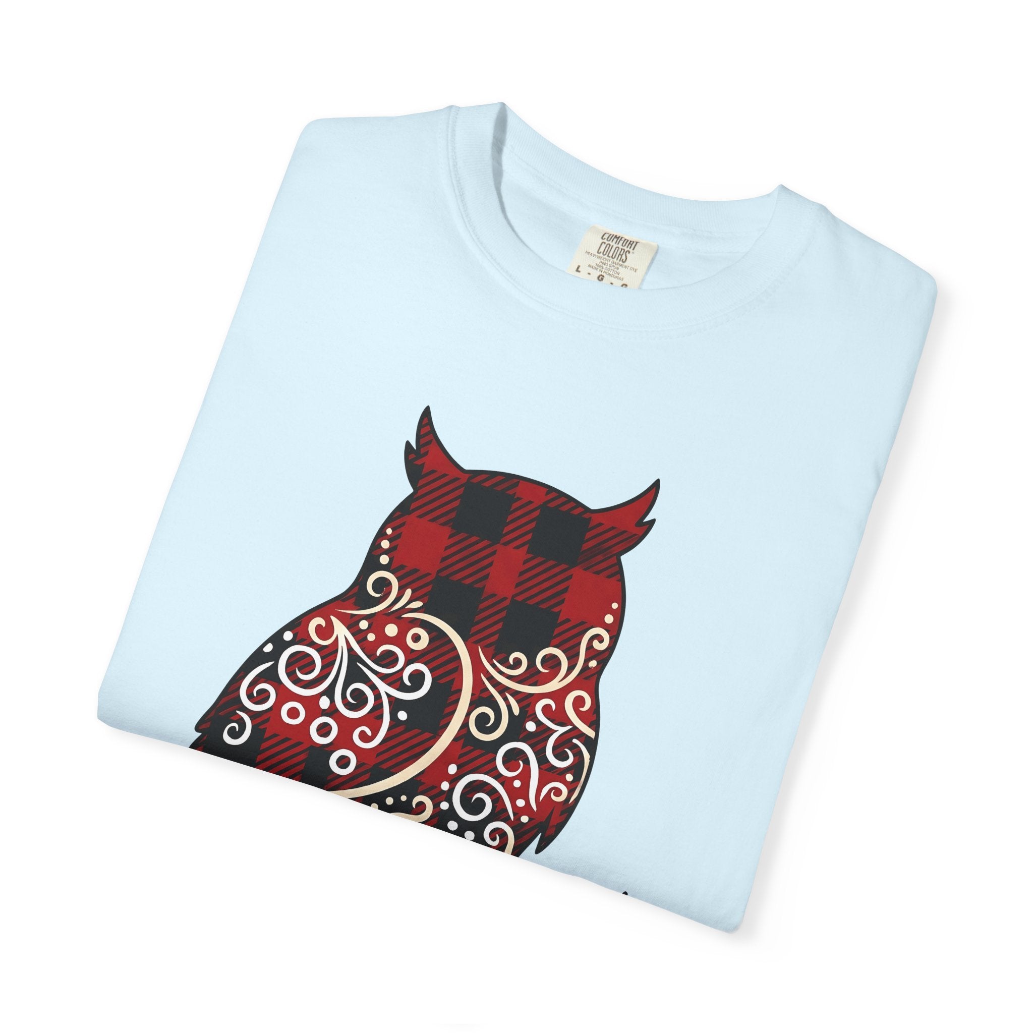 Owl Gingham Shirt Animals Nature Gift Women Primitive Tee Owl T-Shirt Wildlife Fan Hoot Graphic Illustration Sketch Swirl Motif Tshirt