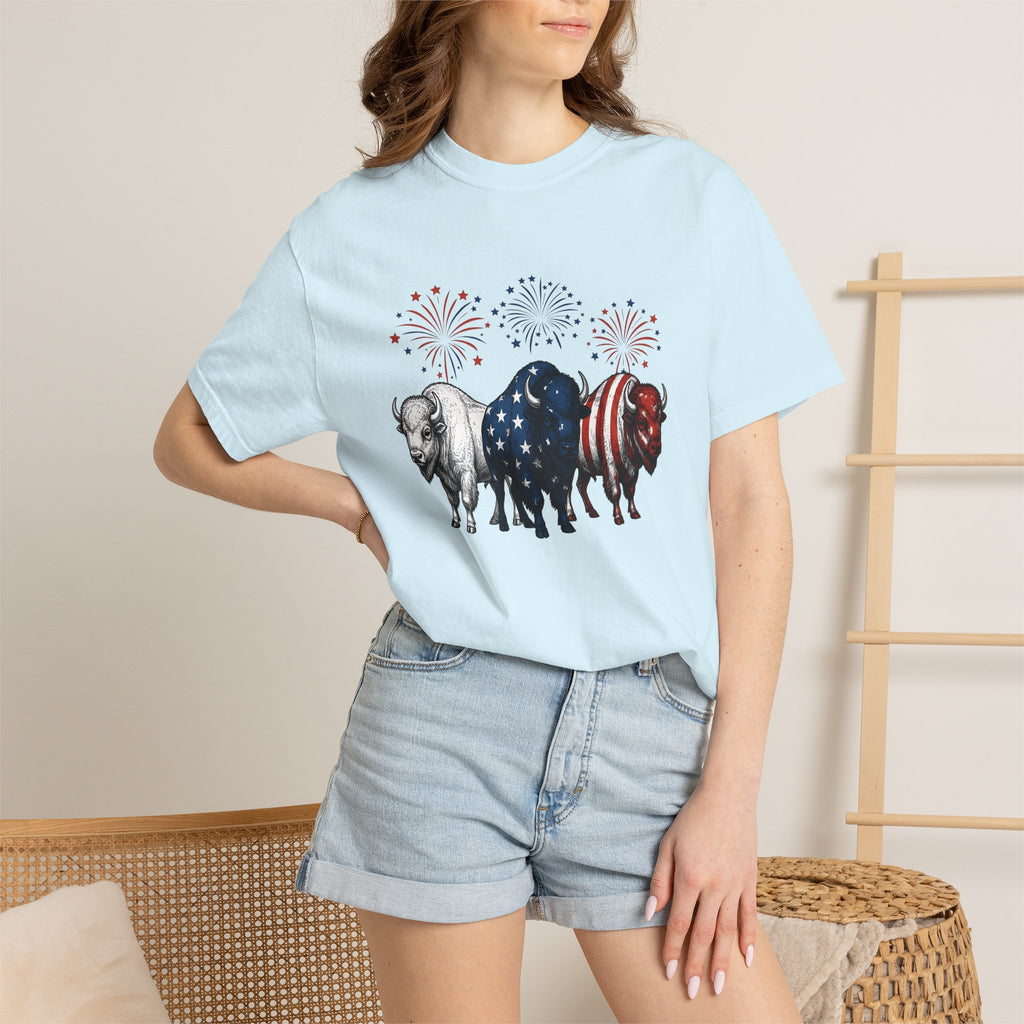 Liberty Bison Shirt America Ranch Gift Women Classic Tee Bison T-Shirt Patriot Fan Buffalo Tshirt Ranch Graphic Doodle Pyrotechnics Tshirt