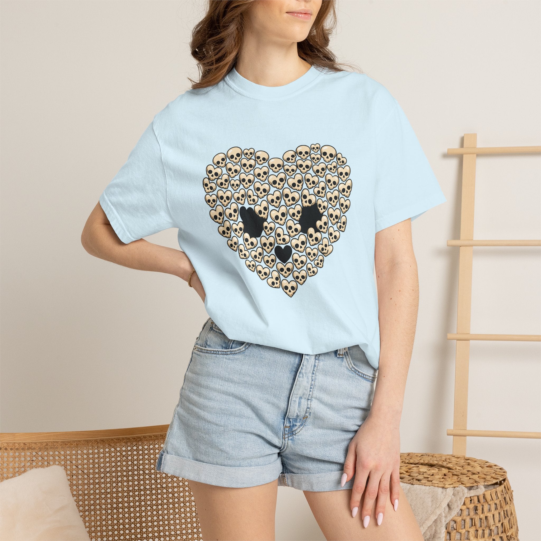 Skull Heart Shirt Valentines Day Emo Gift Women Comic Tee Sugar Skull T-Shirt Valentine Fan Cartoon Tshirt Goth Graphic Dark Print Tshirt