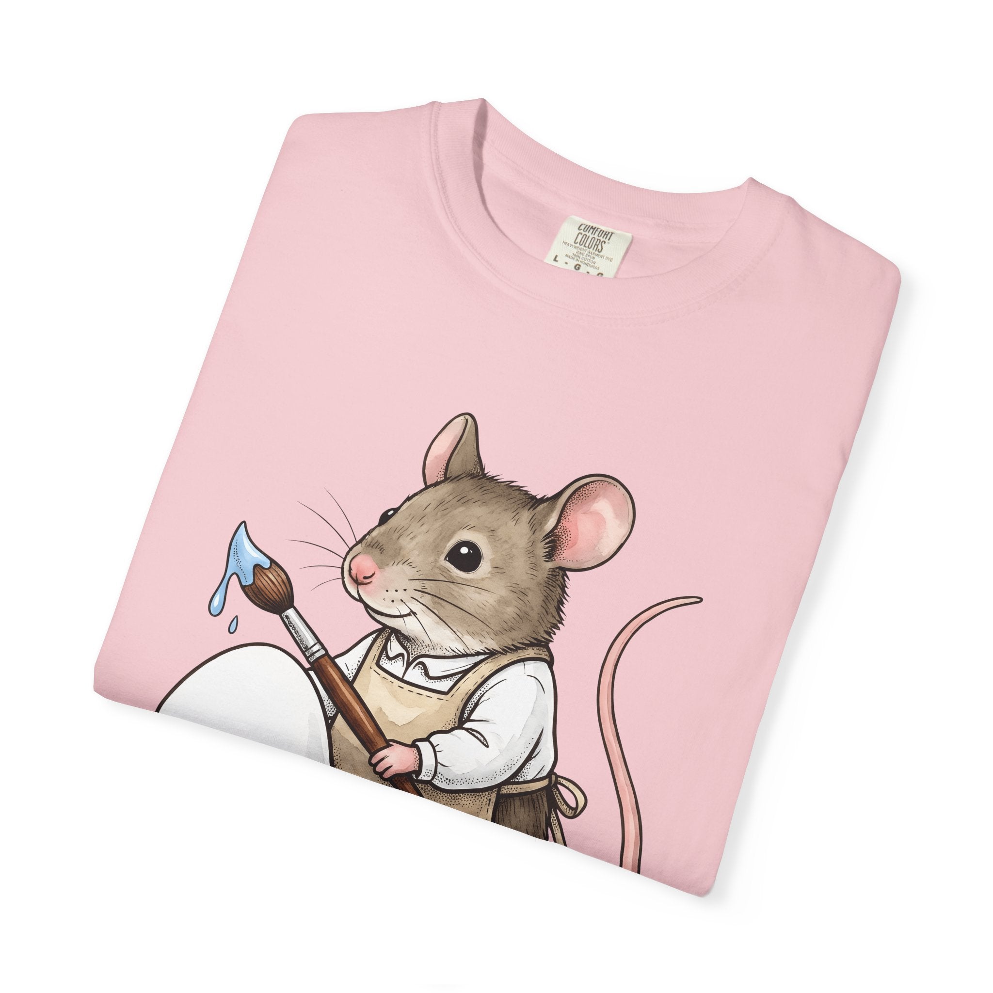 Small Mouse Egg Shirt Easter Mammal Gift Women Fun Tee Mouse Egg T-Shirt Easter Fan Cartoon Tshirt Rodent Graphic Illustration Paint Brush