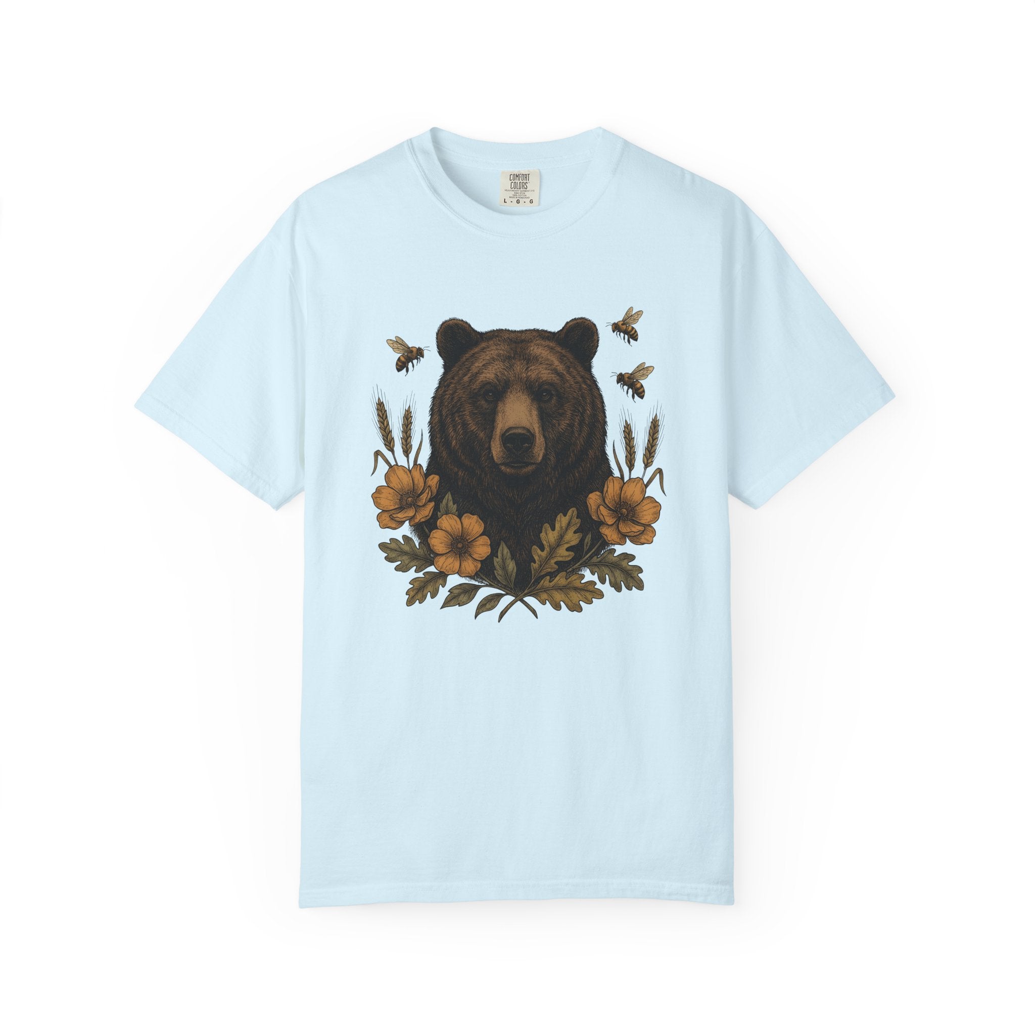 Bear Floral Shirt Animals Nature Gift Women Vintage Tee Ursa T-Shirt Wildlife Fan Retro Tshirt Environmental Graphic Hand Drawn Bees Tshirt