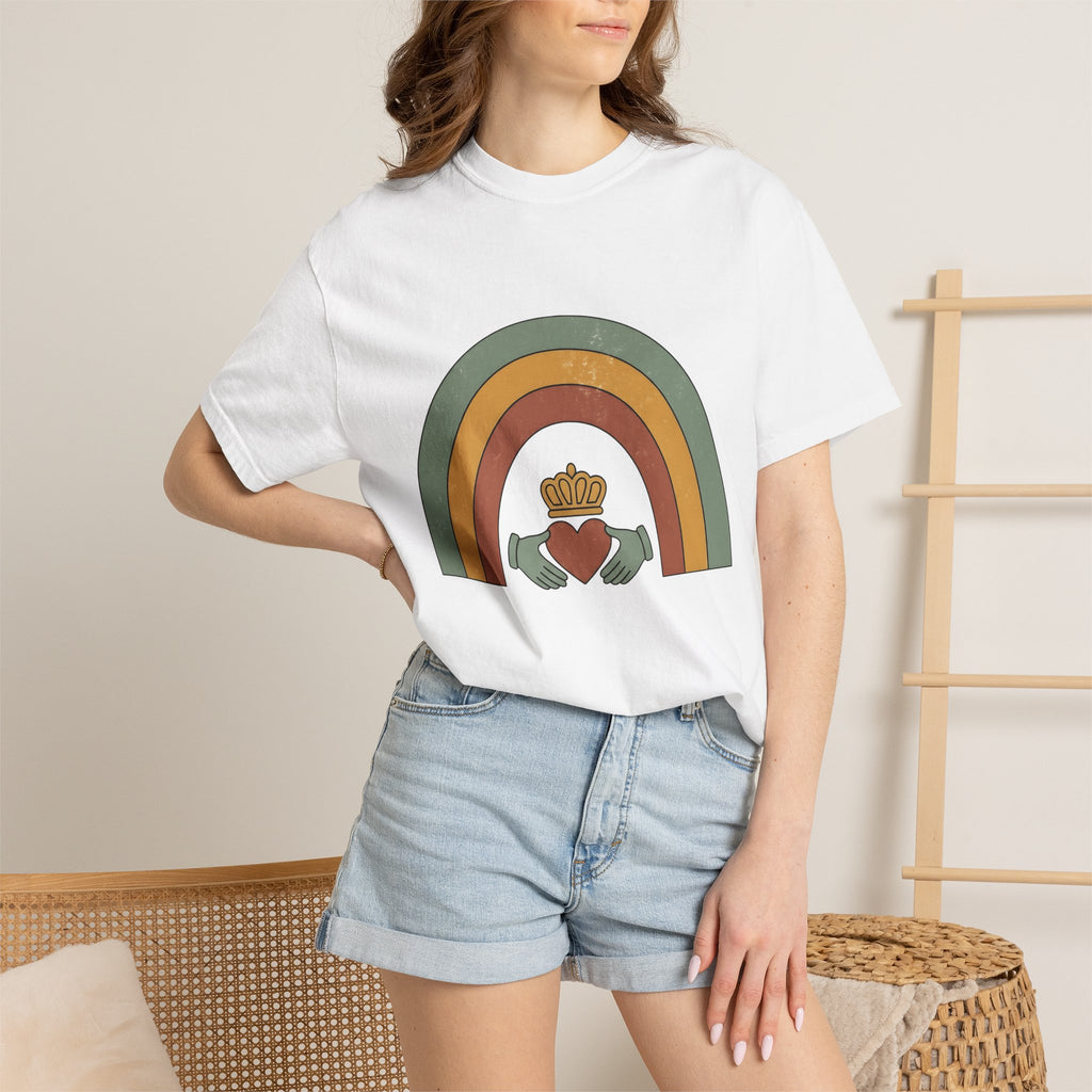 Claddagh Rainbow Shirt St Patrick's Day Celtic Gift Women Bohemian Tee Shamrock T-Shirt Luck Fan Celtic Knot Graphic Tshirt Retro Tiara