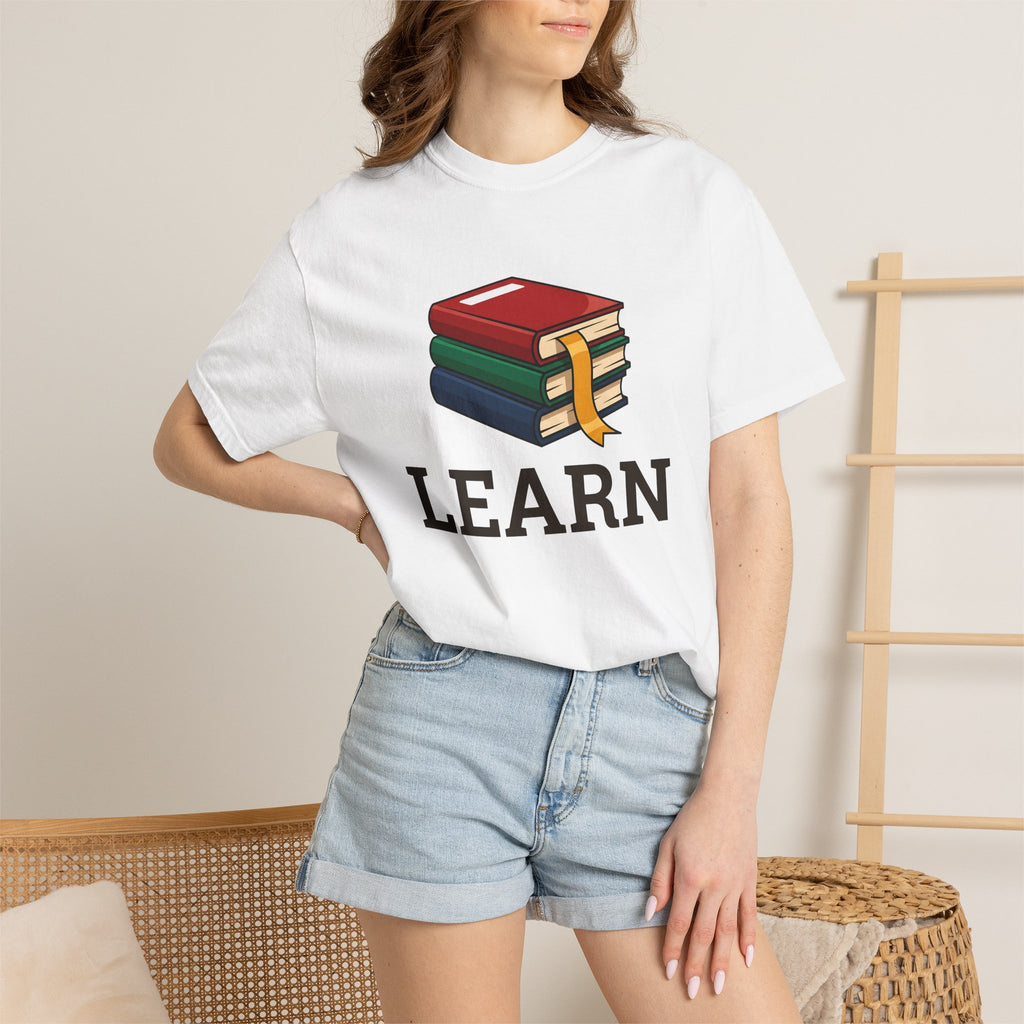 Stacked Volumes Shirt Teachers Schooling Gift Women Animated Tee Book Stack T-Shirt Educator Enthusiast Cartoon Tshirt Education Graphic