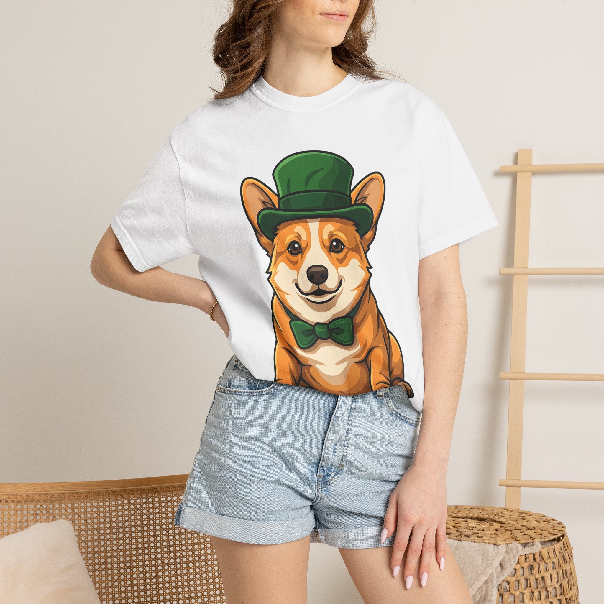Corgi Pet Shirt St Patricks Day Animal Gift Women Illustration Tee Dog T-Shirt Shamrock Fan Cartoon Tshirt Pet Graphic Hand Drawn Fedora