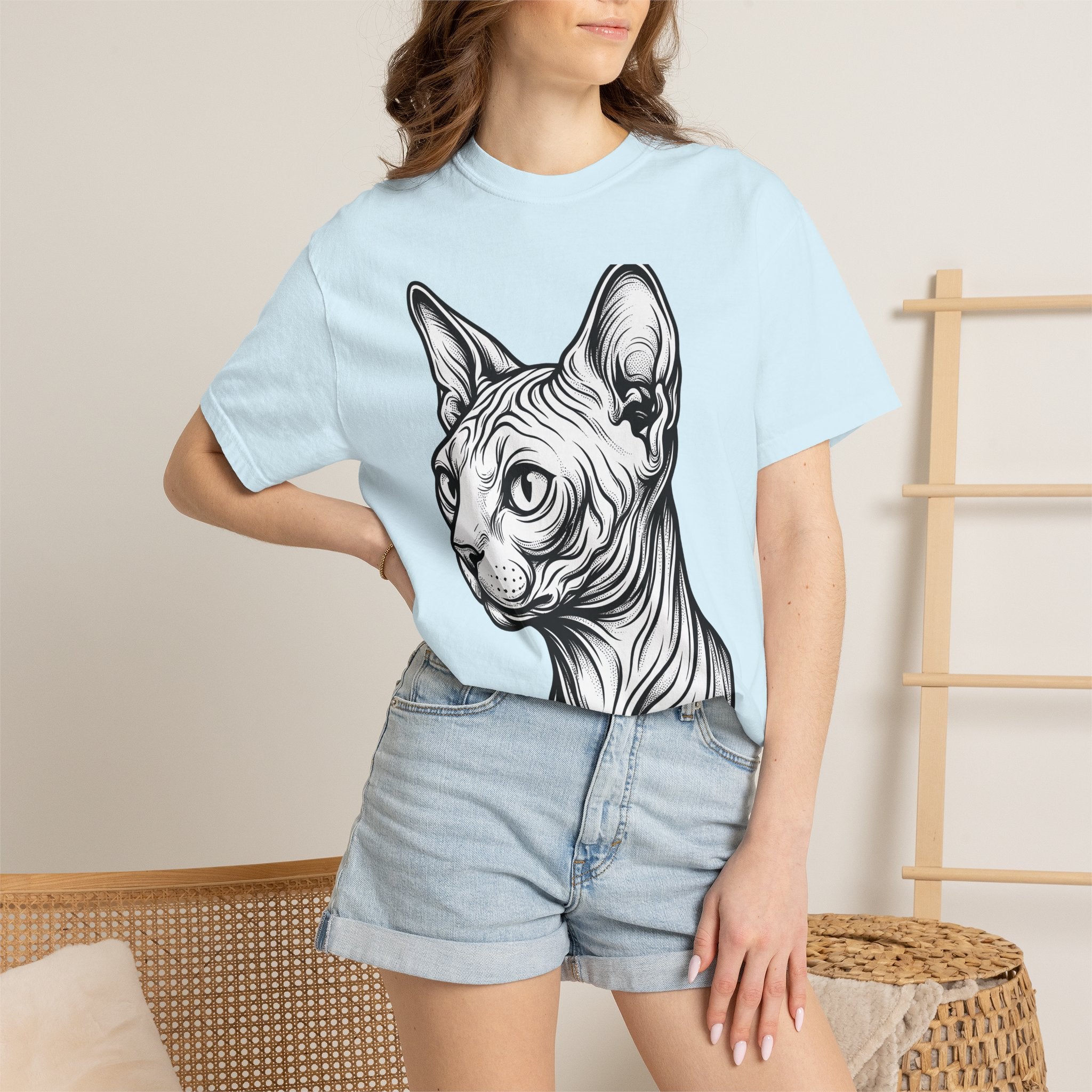 Sphynx Feline Shirt Cat Animal Gift Women Outline Tee Cat T-Shirt Cat Fan Creature Graphic Tshirt Simple Face Tshirt