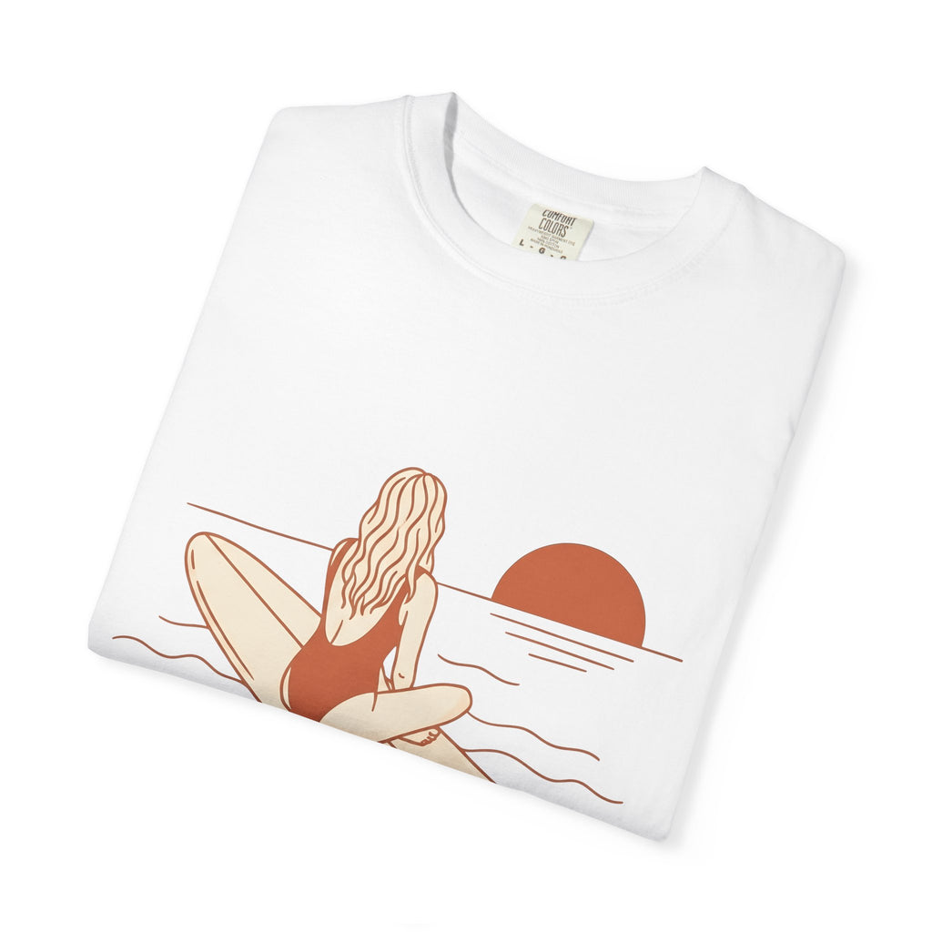Surfing Woman Shirt Surfing Ocean Gift Women Modern Tee Surfer T-Shirt Surf Enthusiast Contemporary Tshirt Marine Graphic Classic Evening