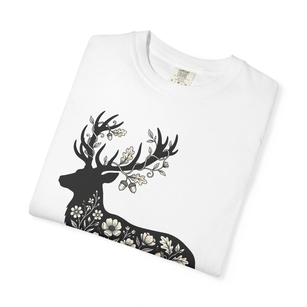 Deer Floral Shirt Animals & Flowers Nature Gift Women Botanical Tee Fawn T-Shirt Wildlife Fan Botanical Art Tshirt Wilderness Graphic