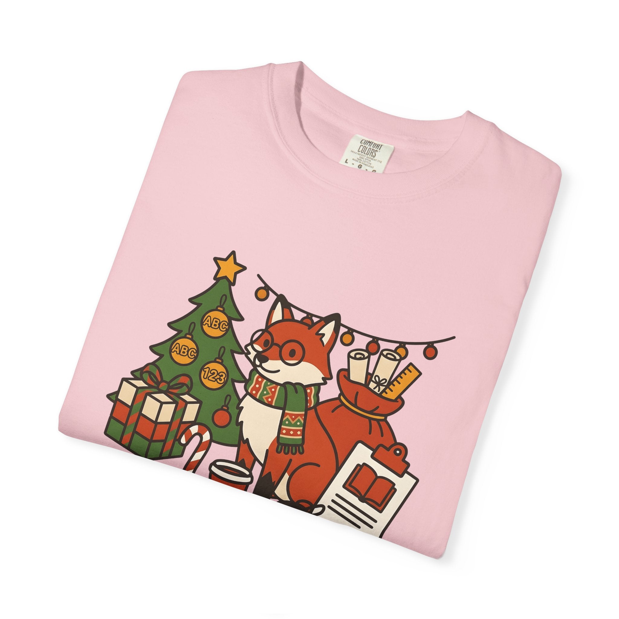 Holiday Fox Shirt Teachers Christmas Gift Women Line Art Tee Fox T-Shirt Educator Enthusiast Illustration Graphic Xmas Design Retro Study