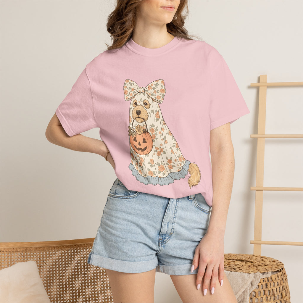 Dog Ghost Shirt Halloween Dog Gift Women Whimsical Tee Specter T-Shirt Halloween Fan Ghostly Tshirt Canine Graphic Vintage Pumpkin Tshirt