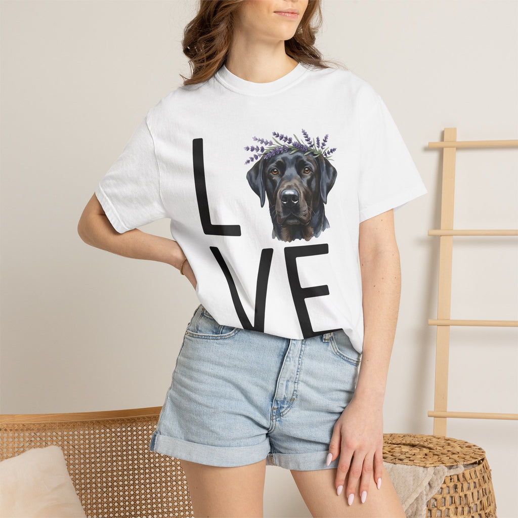 Labrador Dog Shirt Animals & Flowers Canine Gift Women Sketch Tee Retriever T-Shirt Pet Fan Dog Graphic Labrador Line Art Flower Garland