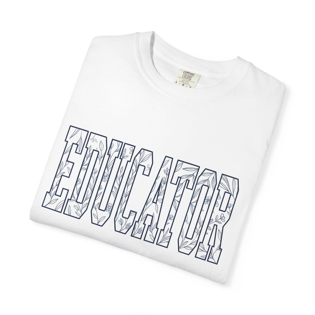 Blossom Block Lettering Shirt Teachers Thanks Gift Women Natural Tee Typography T-Shirt Educator Enthusiast Organic Tshirt Appreciation