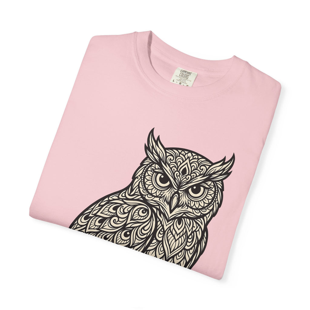 Owl Design Shirt Animals Wildlife Gift Women Bohemian Tee Owl T-Shirt Creature Fan Wildlife Graphic Tshirt Sketch Lace Pattern Tshirt