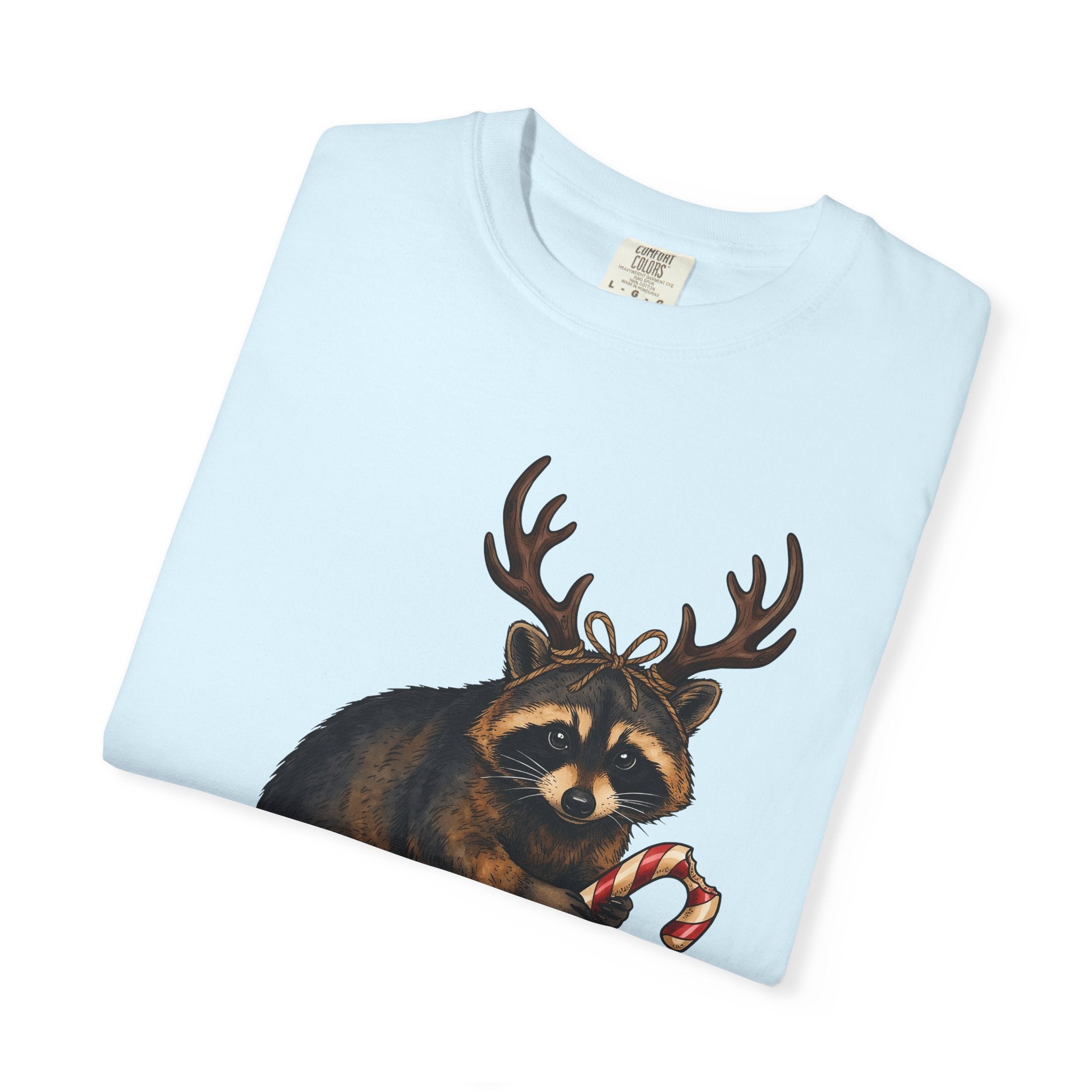 Raccoon Antlers Shirt Christmas Critter Gift Women Cartoon Tee Masked Bandit T-Shirt Xmas Fan Cartoonish Tshirt Creature Graphic Classic