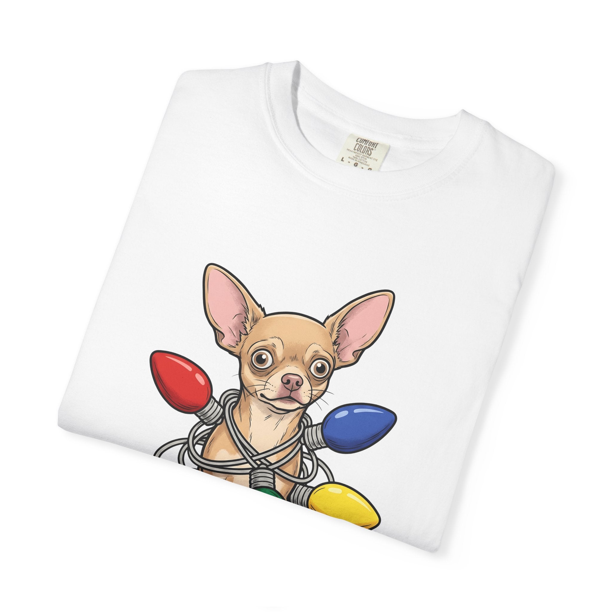 Chihuahua Pet Shirt Dog Xmas Gift Women Cute Tee Puppy T-Shirt Dog Fan Canine Tshirt Winter Graphic Doodle Festive Lights Tshirt