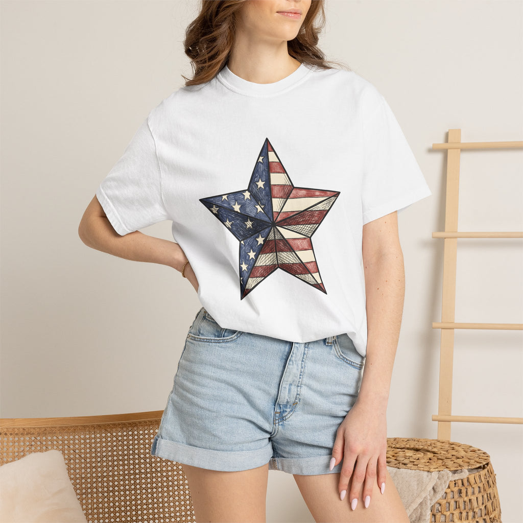 Star Emblem Shirt America Heritage Gift Women Cartoon Tee Symbol T-Shirt American Fan Emblem Tshirt Heritage Graphic Rustic Pennant Tshirt
