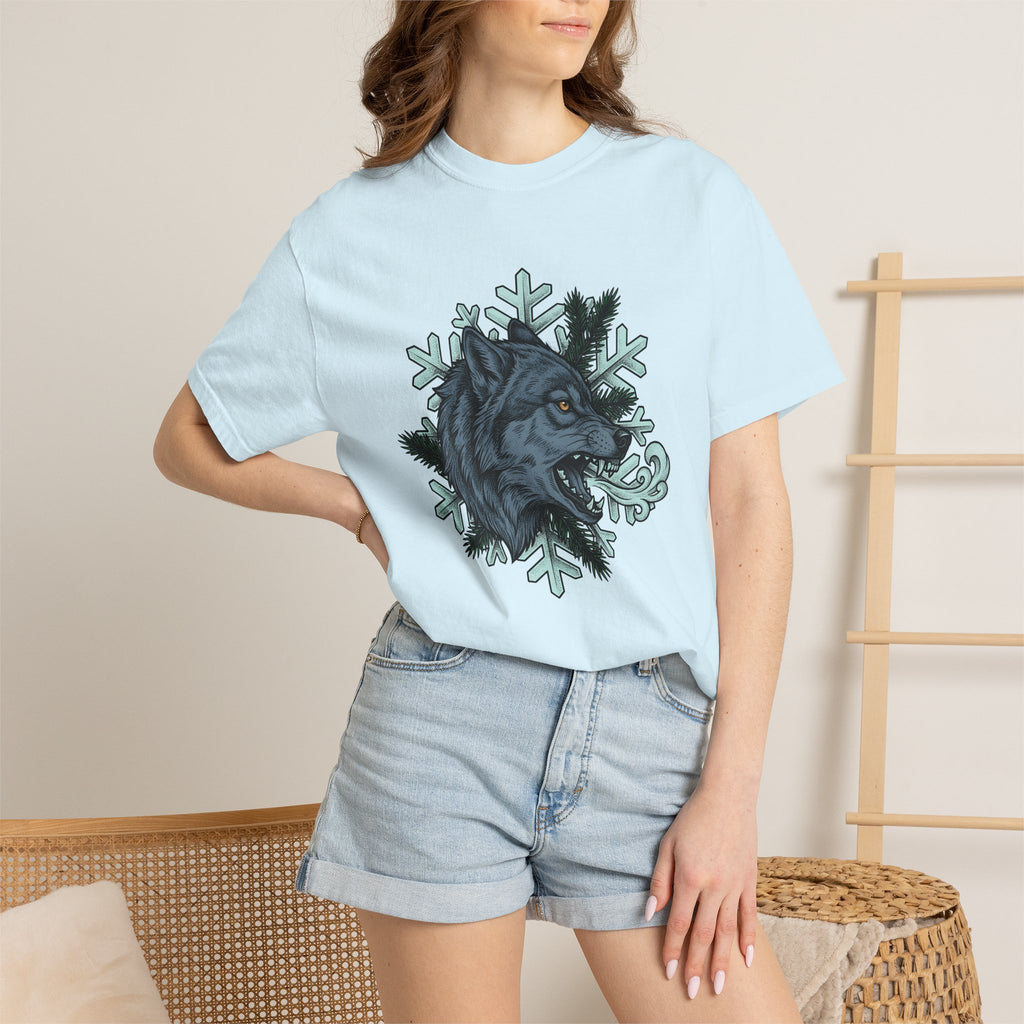 Wolf Head Shirt Winter Animal Gift Women Tattoo Style Tee Wolf T-Shirt Snow Fan Canine Graphic Tshirt Vintage Snowflake Tshirt
