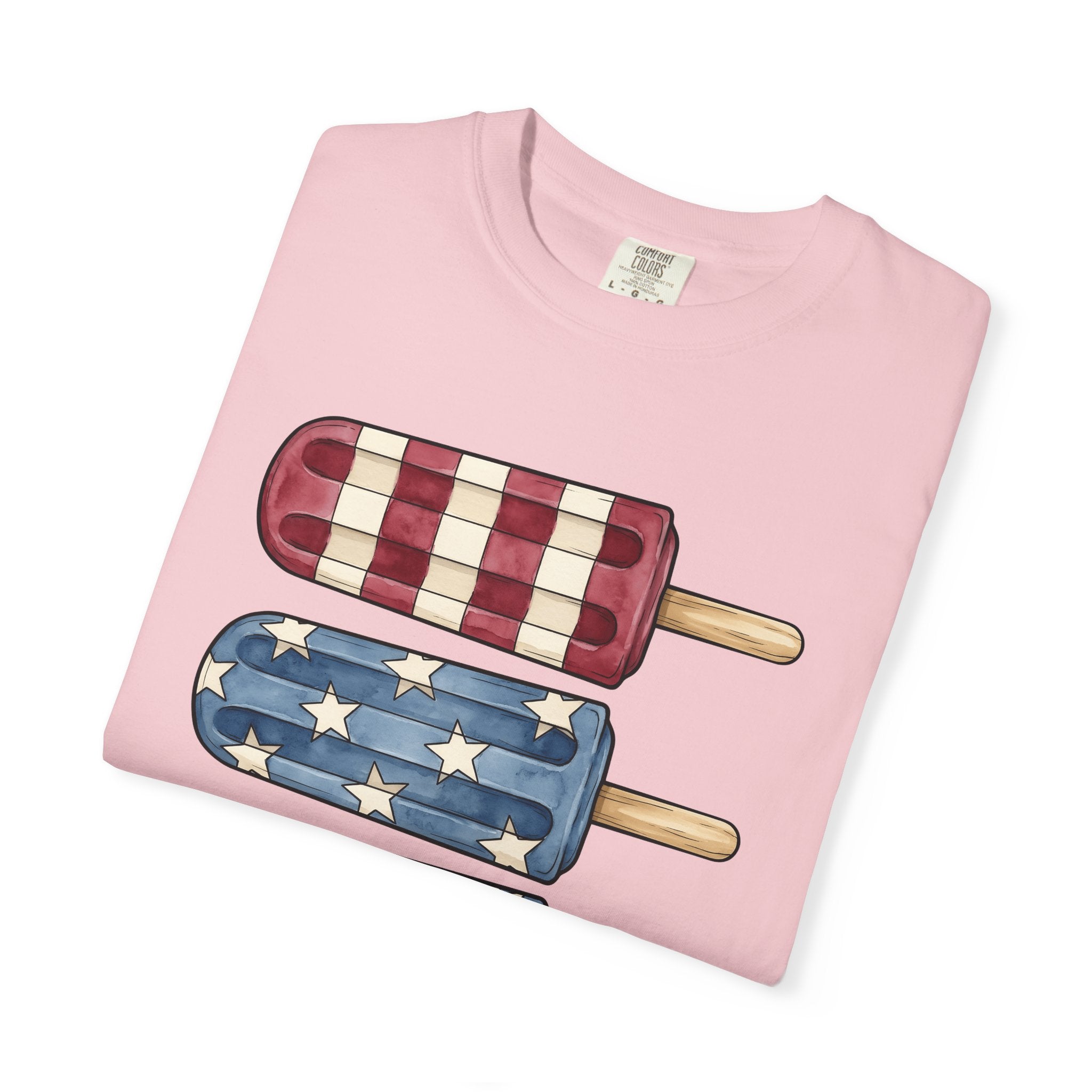 Patriotic Popsicles Shirt 4th Of July Summer Gift Women Watercolor Tee Ice Pops T-Shirt Independence Day Fan Popsicle Graphic Summer Design