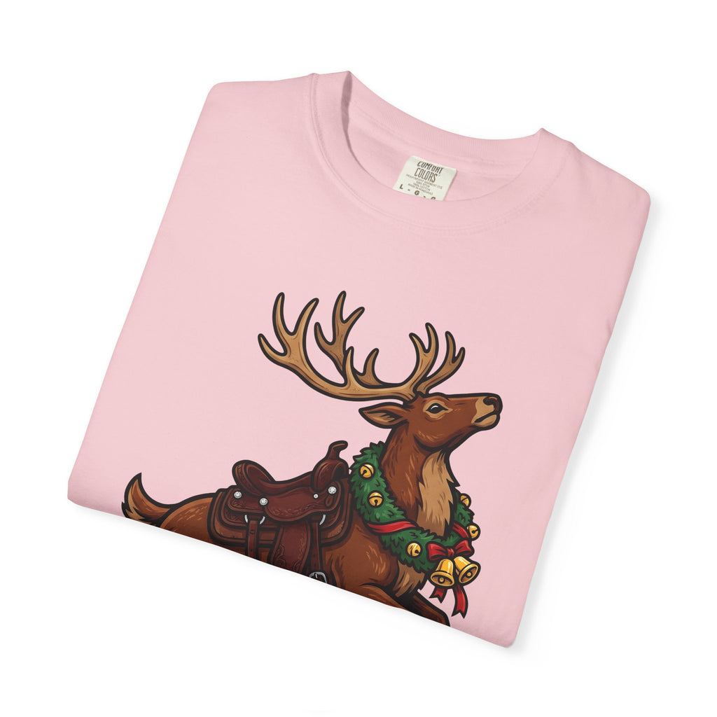 Elk Saddle Shirt Christmas Pets Gift Women Animated Tee Saddle Blanket T-Shirt Xmas Fan Cartoon Tshirt Animal Graphic Hand Drawn Christmas