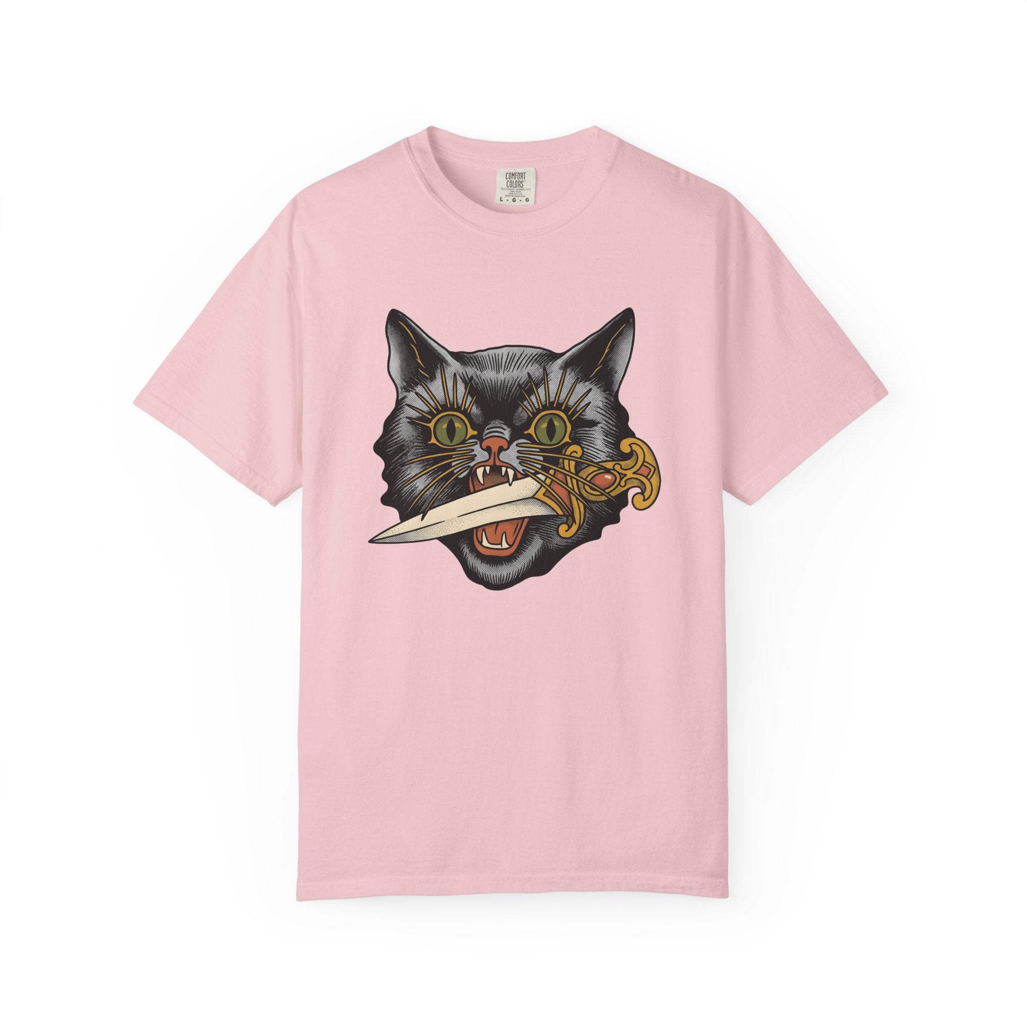 Black Kitty Shirt Cat Horror Gift Women Ink Tee Cat T-Shirt Cat Fan Tattoo Tshirt Scary Graphic Retro Knife Tshirt