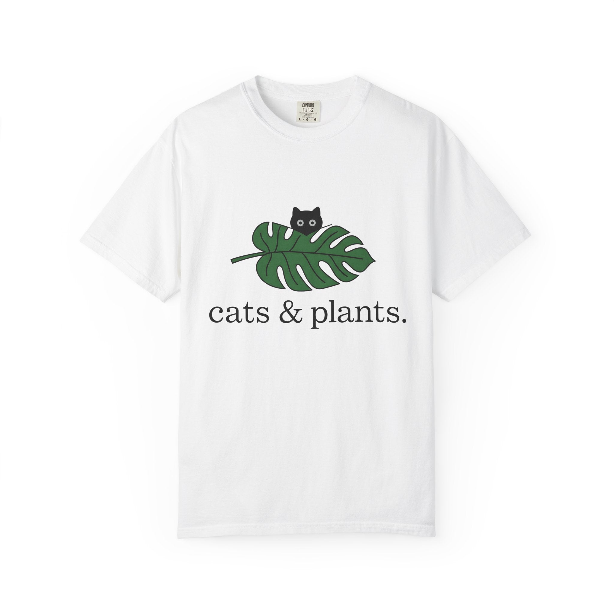 Black Feline Foliage Shirt Cat Greenery Gift Women Plain Tee Cat T-Shirt Cat Fan Black Cat Tshirt Foliage Graphic Stylish Big Leaf Tshirt