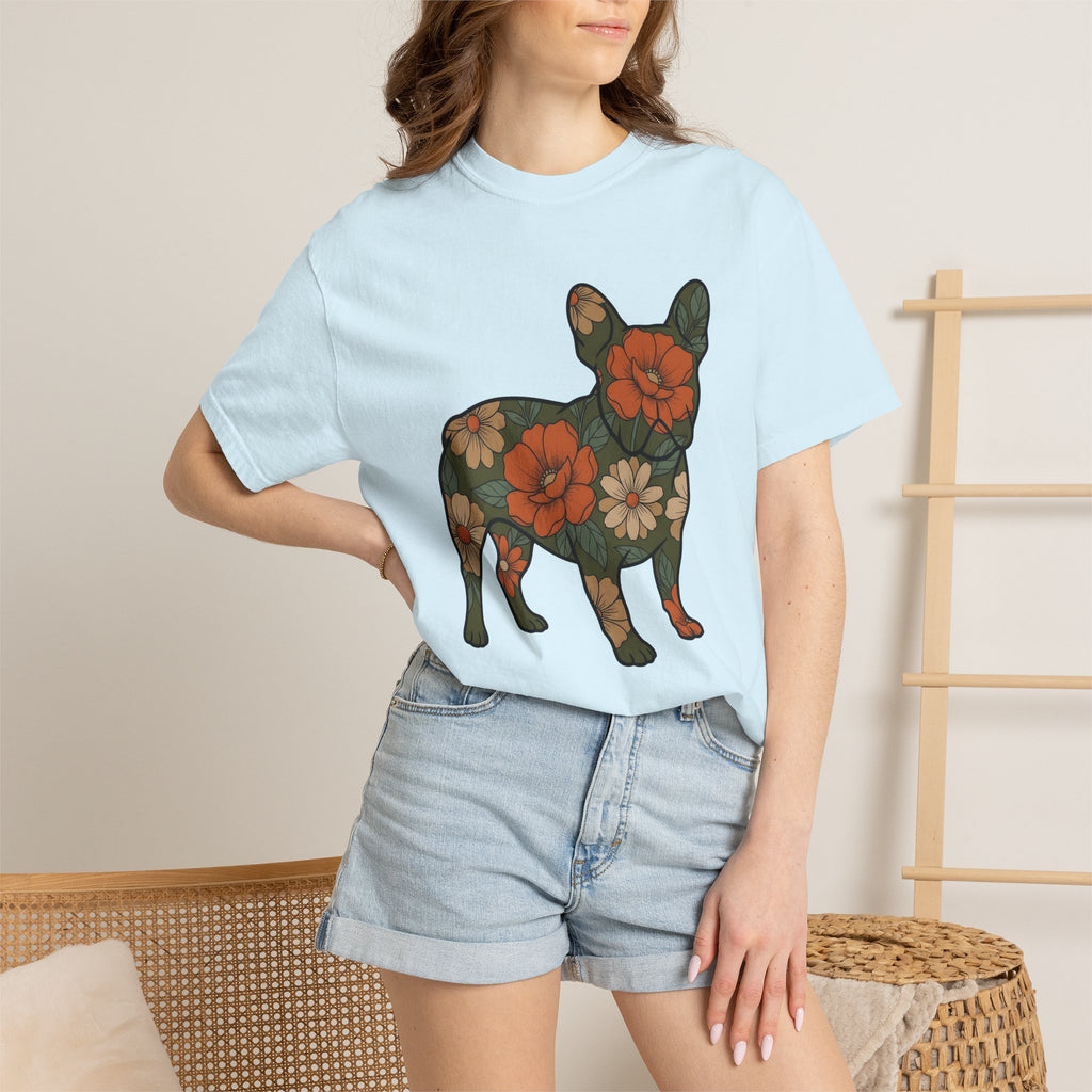 French Bulldog Shirt Dog Botanical Gift Women Rustic Tee Bouledogue T-Shirt Dog Fan Vintage Tshirt Floral Graphic Retro Flower Tshirt