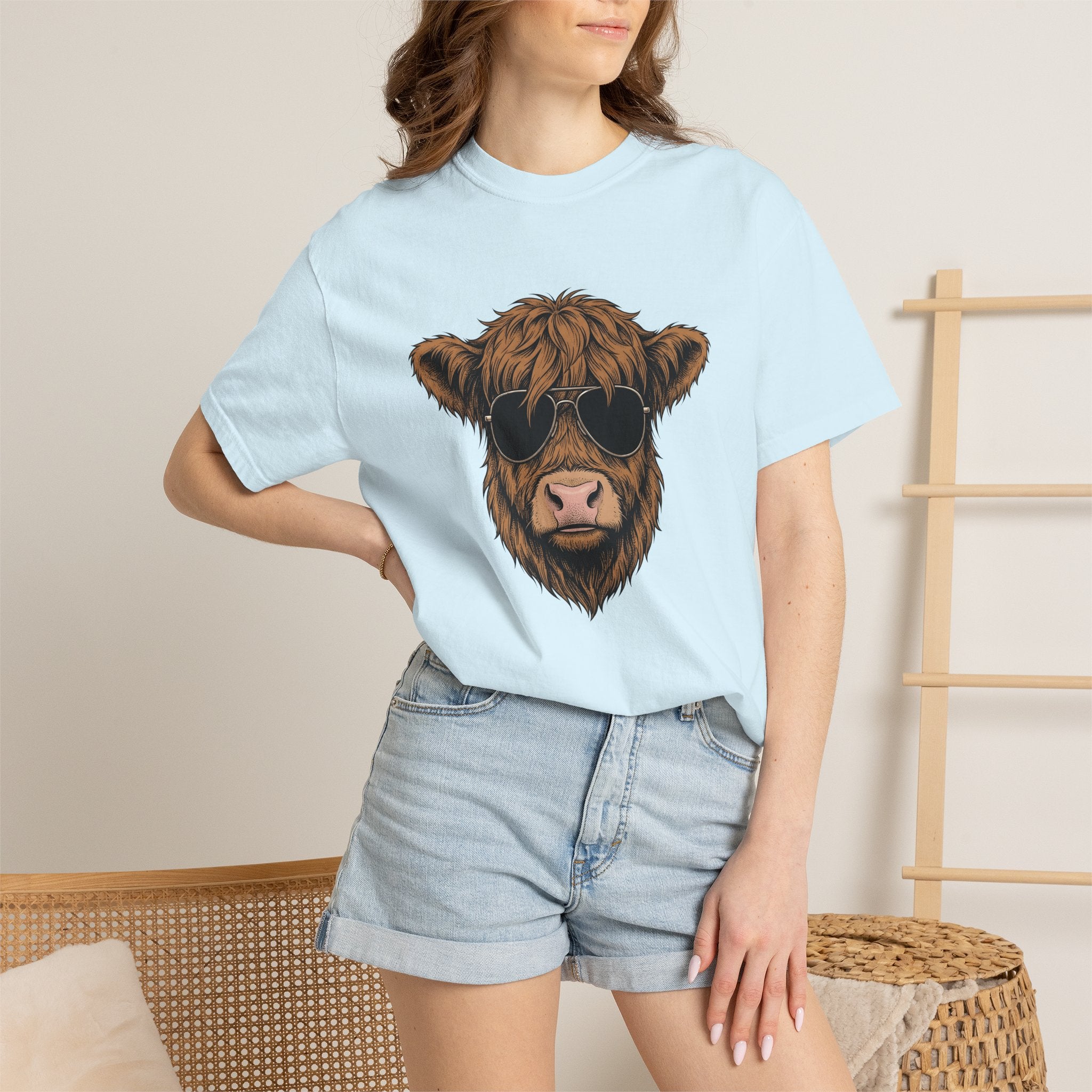 Mountain Cow Shirt Highland Cow Livestock Gift Women Hippie Tee Cow T-Shirt Highland Fan Bohemian Tshirt Farm Graphic Old School Eyewear