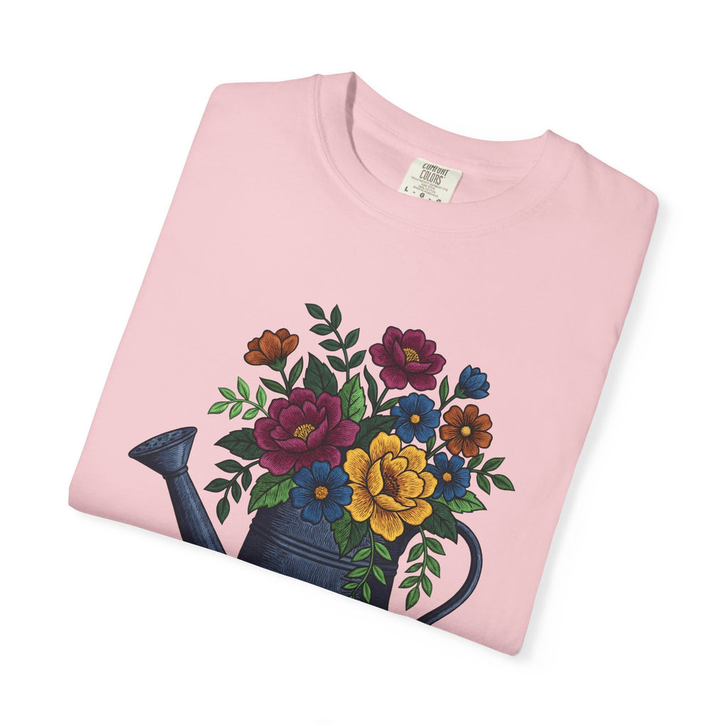 Flowers Watering Pitcher Shirt Easter Blossoms Gift Women Sewing Tee Watering Can T-Shirt Spring Fan Watercolor Tshirt Floral Graphic