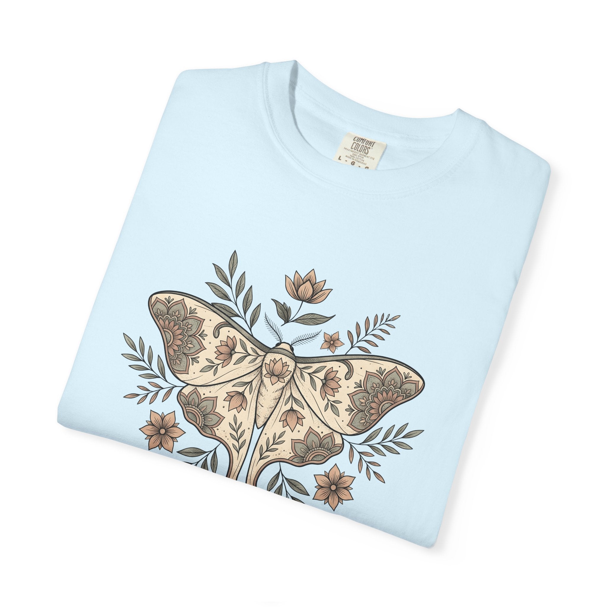 Moth Bloom Shirt Animals & Flowers Environment Gift Women Folk Tee Moth T-Shirt Wildlife Fan Nature Graphic Tshirt Antique Plant Tshirt