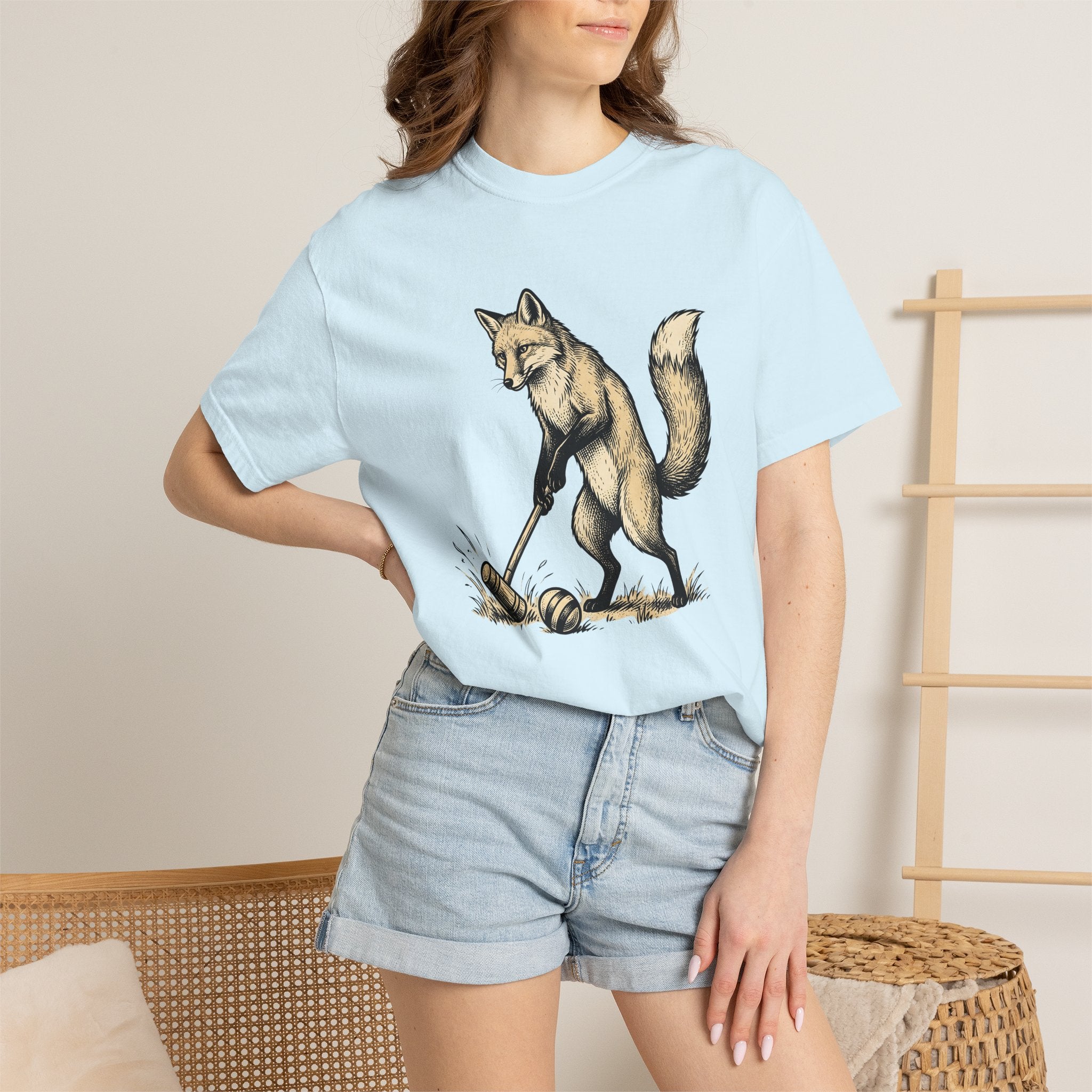 Fox Playing Croquet Shirt Sports Animal Gift Women Hand Drawn Tee Fox T-Shirt Athlete Fan Vixen Graphic Tshirt Vintage Mallet Tshirt