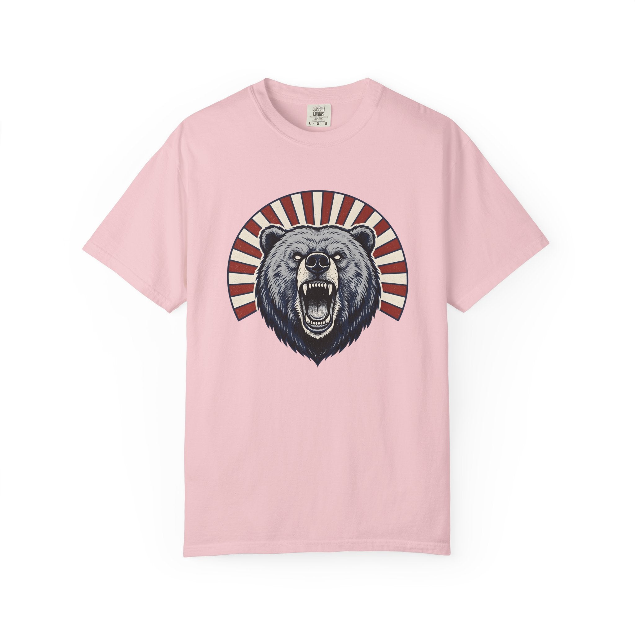 Bear Head Shirt America Patriotic Gift Women Bold Graphic Tee Bear T-Shirt American Fan Graphic Tshirt Star Graphic Vintage Sunburst Tshirt