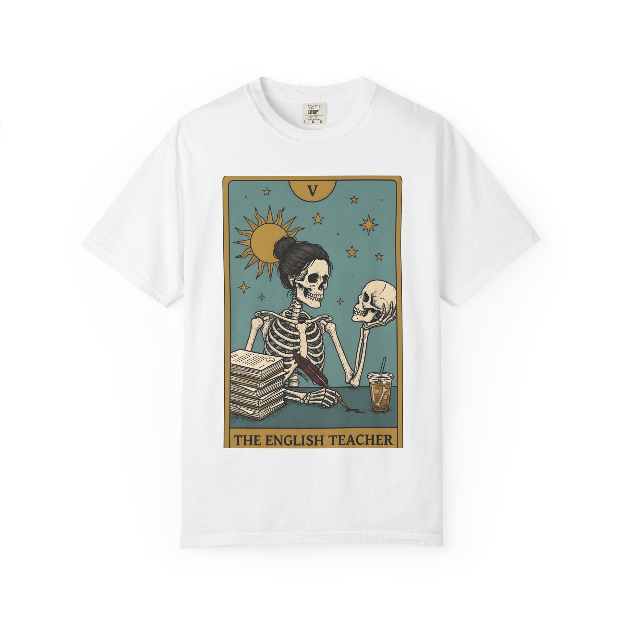 Skeleton Educator Shirt Teachers Spooky Gift Women Divination Card Tee Bone Teacher T-Shirt Educator Enthusiast Tarot Card Tshirt Horror