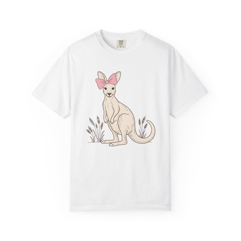Kangaroo Ribbon Shirt Cute Wildlife Gift Women Sketch Tee Roo T-Shirt Adorable Fan Drawing Tshirt Line Art Flower Tshirt