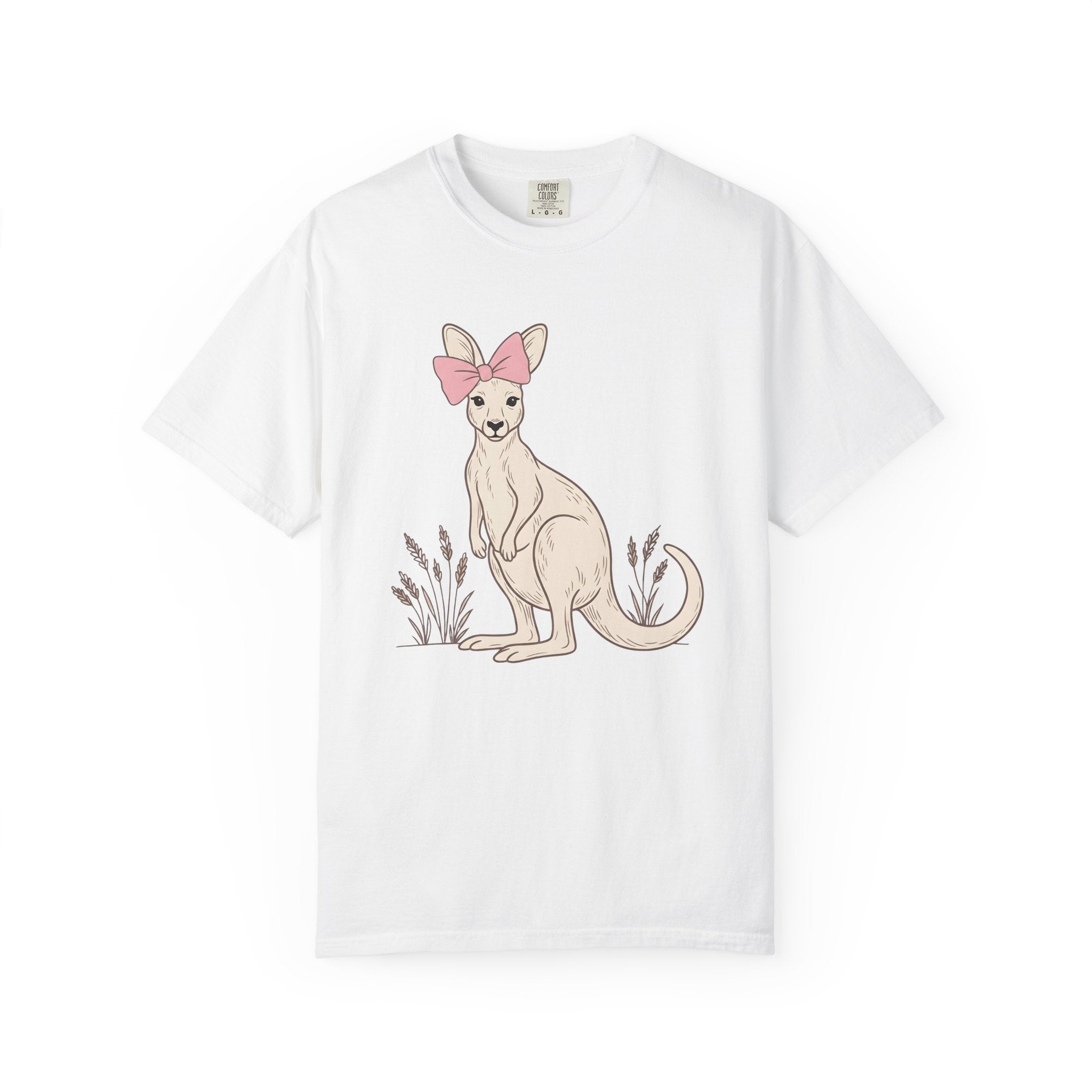 Kangaroo Ribbon Shirt Cute Wildlife Gift Women Sketch Tee Roo T-Shirt Adorable Fan Drawing Tshirt Line Art Flower Tshirt